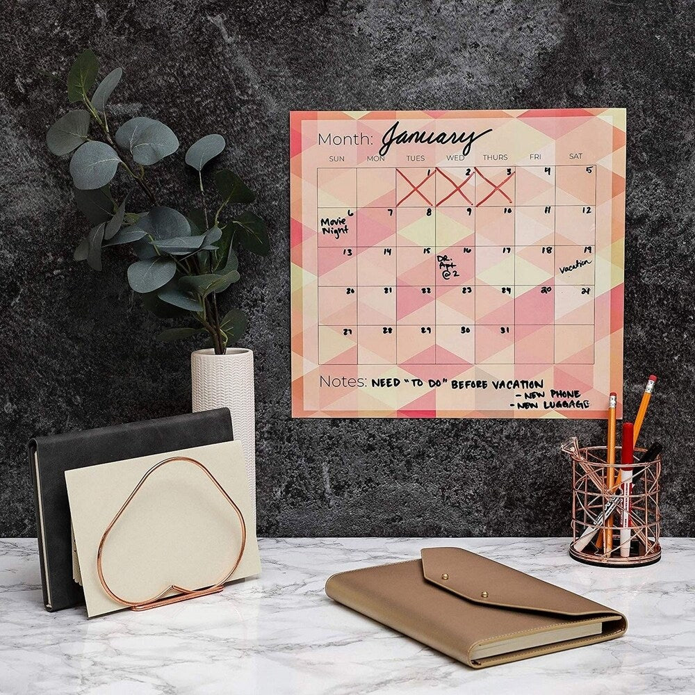 6x Adhesive Blank Monthly Dry Erase Wall Calendar for Schedule Reminder 14x12.5