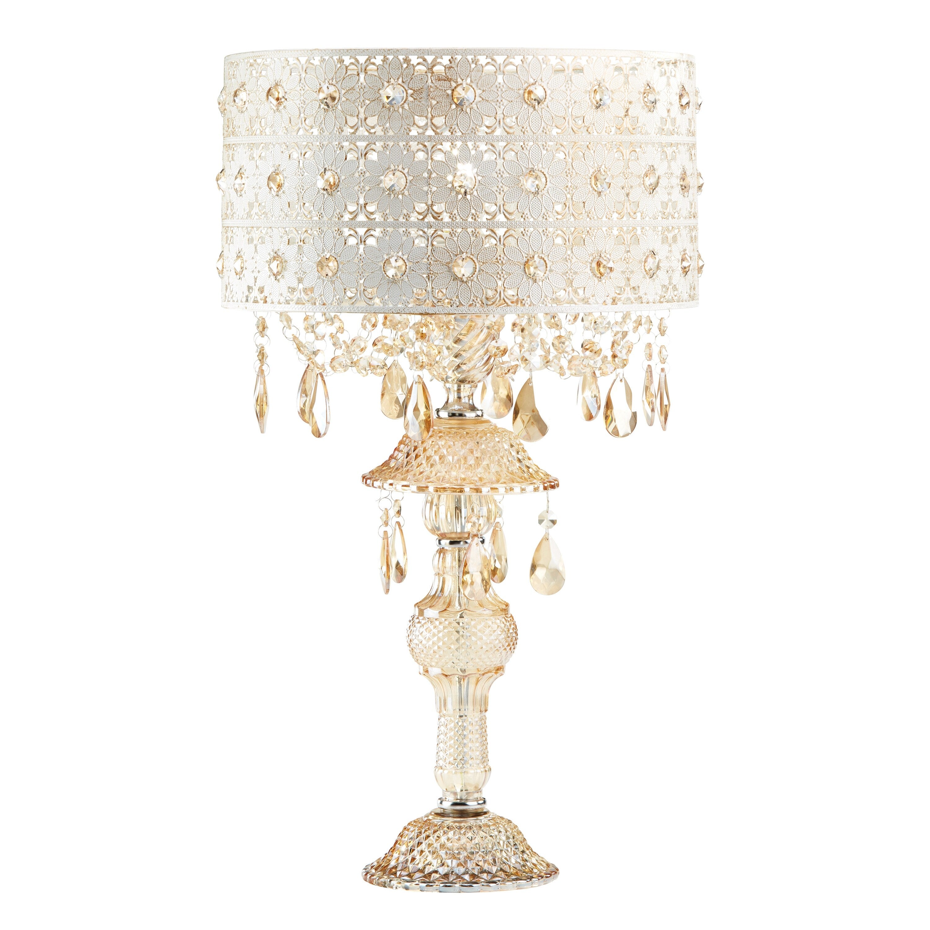 Silver Orchid White Champagne Glass and Metal Table Lamp - 13.875L x 13.875W x 24H