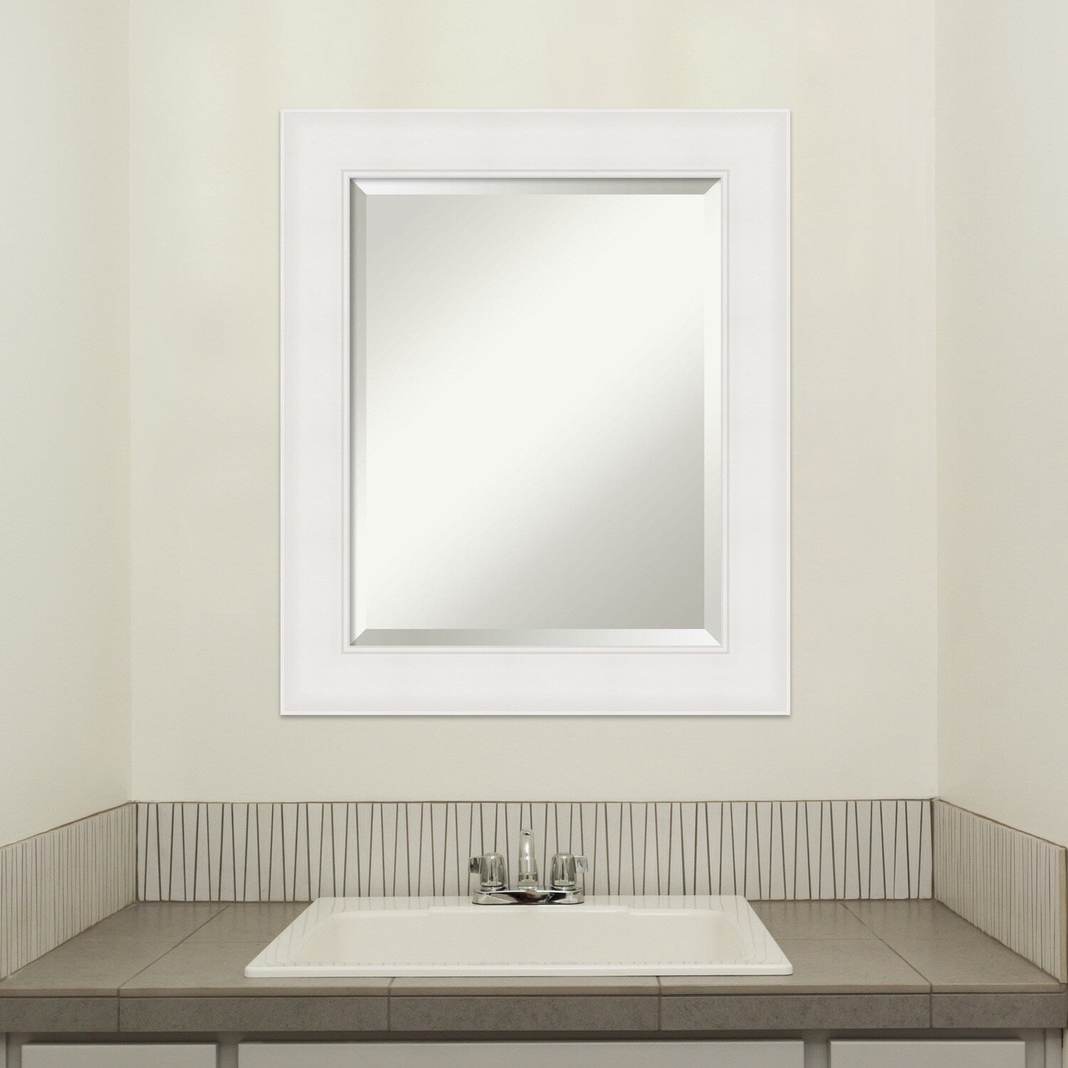 Textured White Beveled Framed Bathroom Vanity Wall Mirror - Textured White