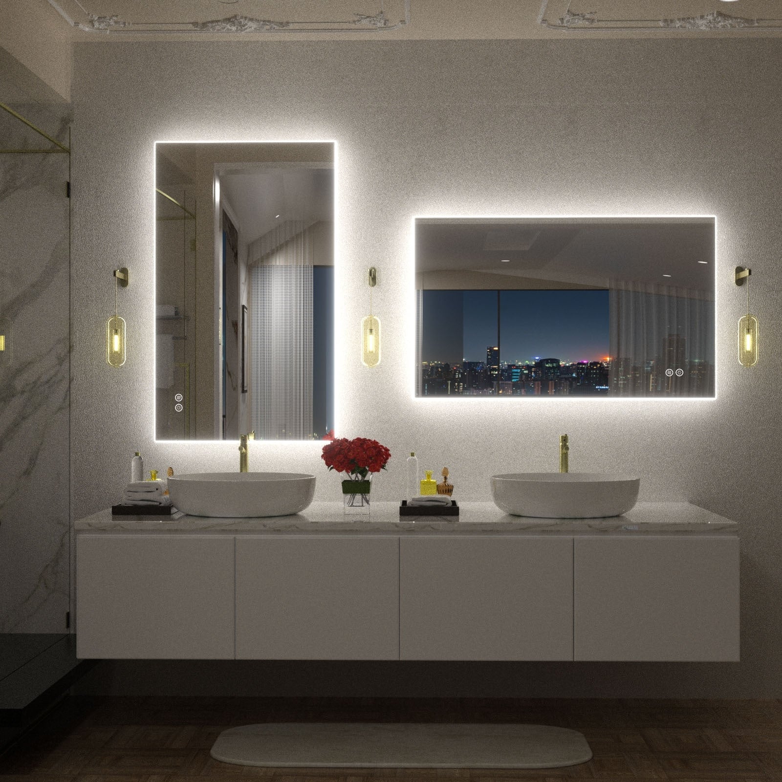 Apmir LED Lighted Anti-Fog Frameless Backlit Bathroom Vanity Mirror with in Tempered Glass