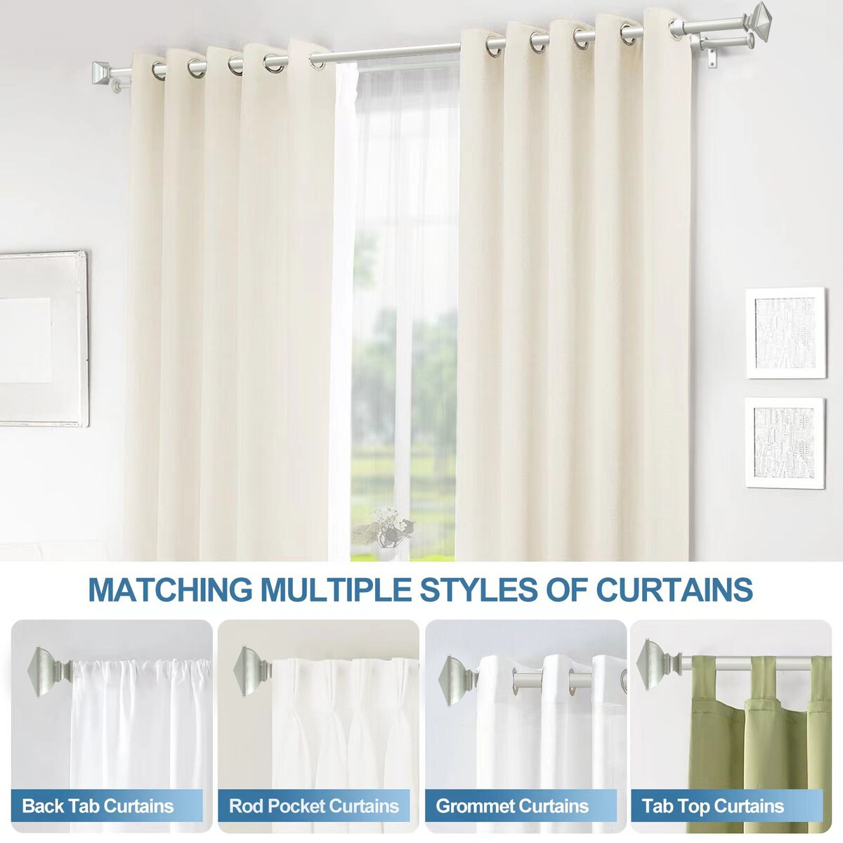 Modern Square Urn Adjustable Drapery Double Curtain Rod