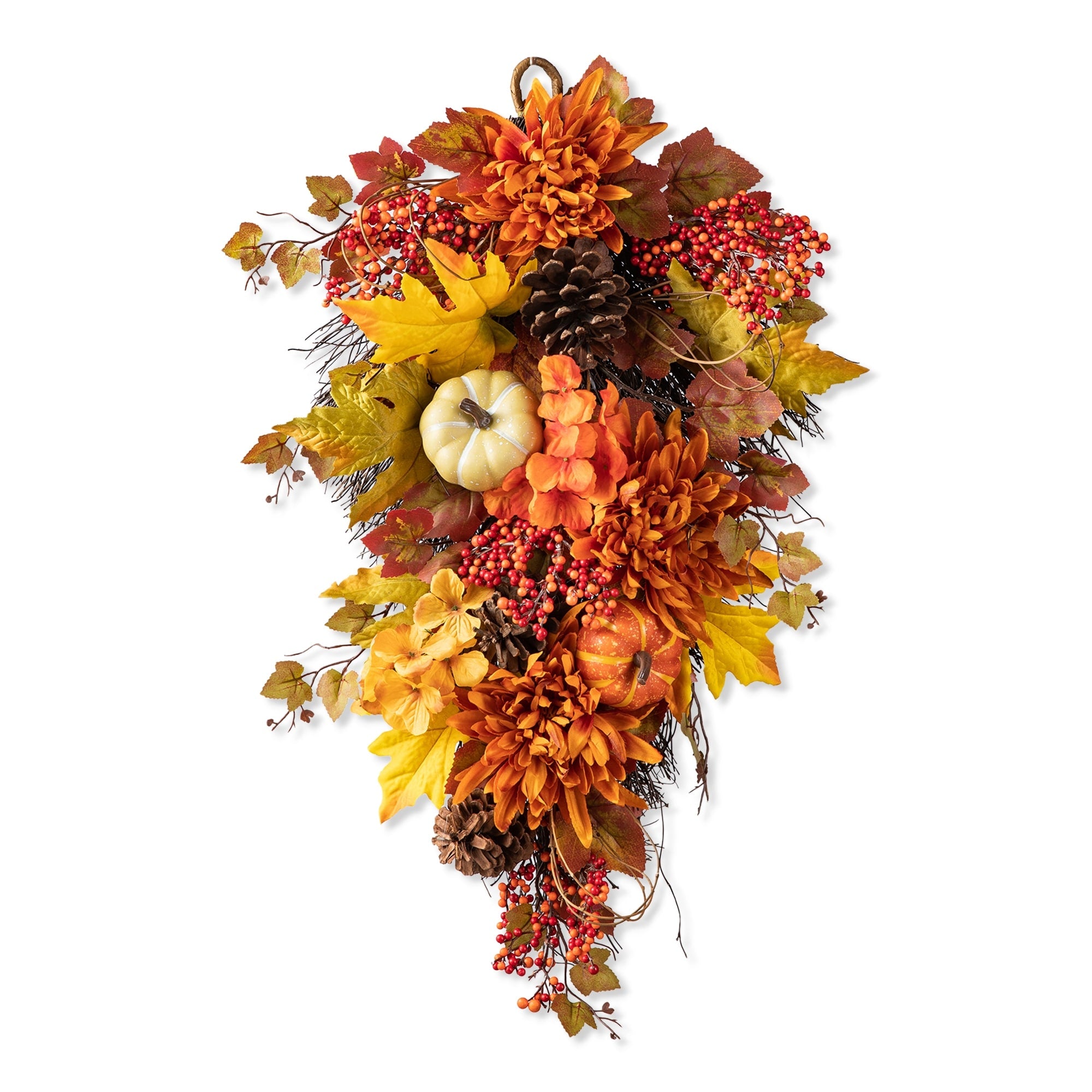 Glitzhome 26H Fall Sunflower Pumpkin Lotus Leaf Teardrop Swag for Thanksgiving