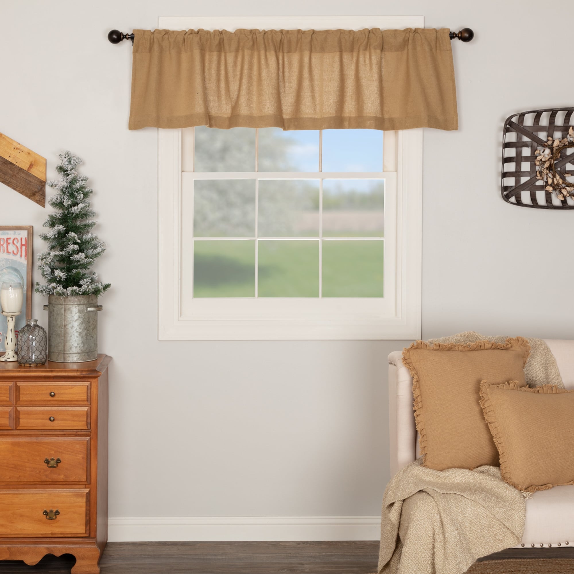 Farmhouse Kitchen Curtains VHC Cotton Burlap Valance Rod Pocket Solid Color