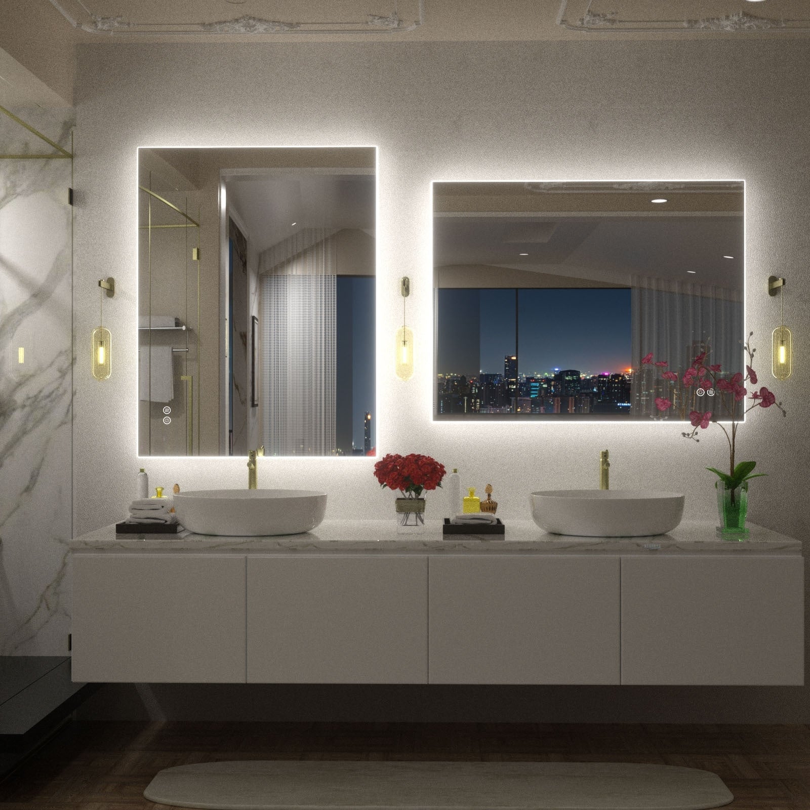 Apmir LED Lighted Anti-Fog Frameless Backlit Bathroom Vanity Mirror with in Tempered Glass