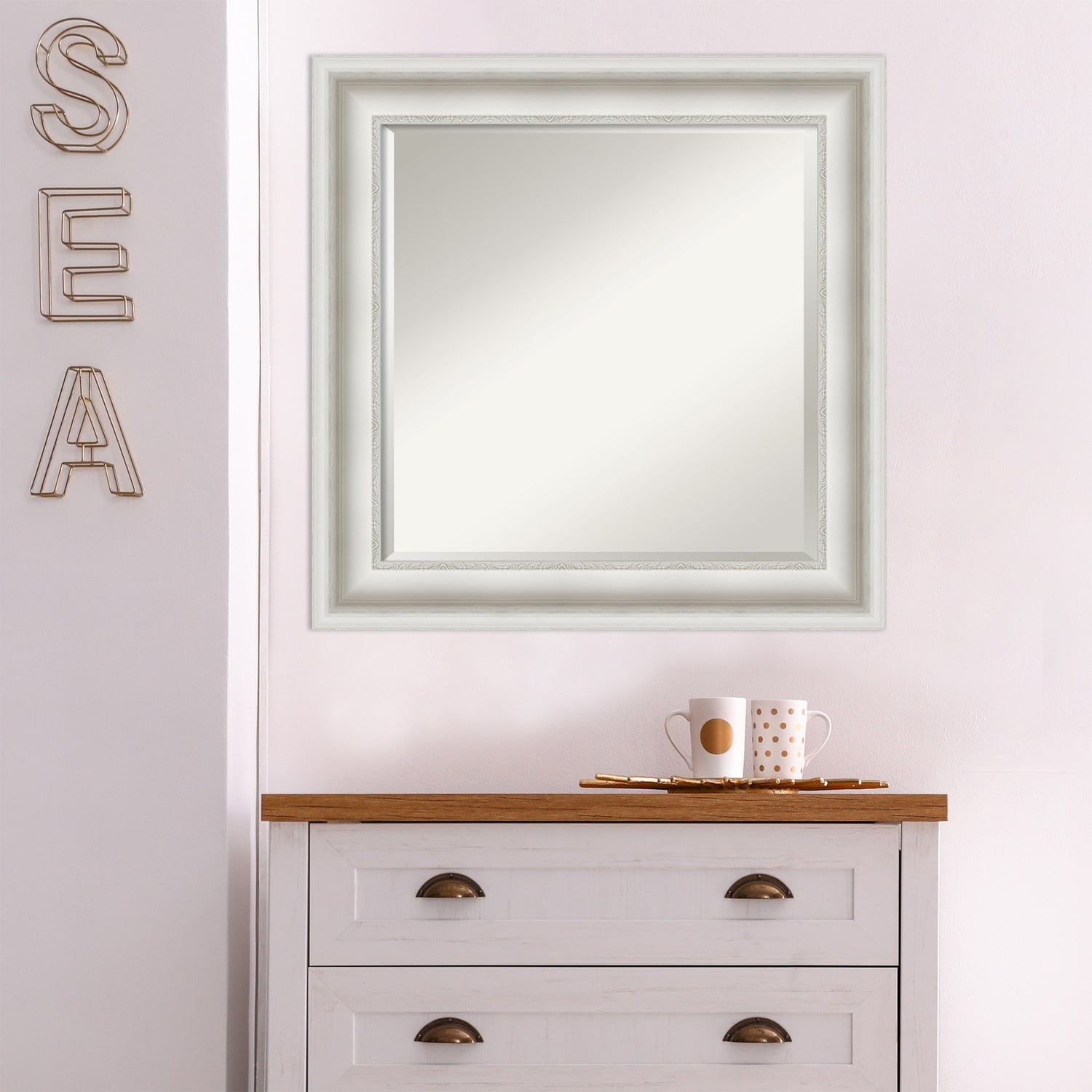 Beveled Bathroom Wall Mirror - Parlor White Frame