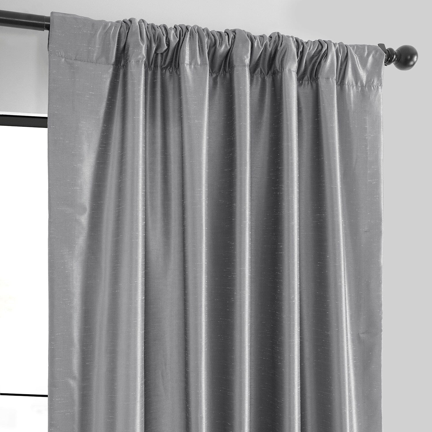 Exclusive Fabric Storm Grey Faux Textured Dupioni Silk Curtains (1 Panel)