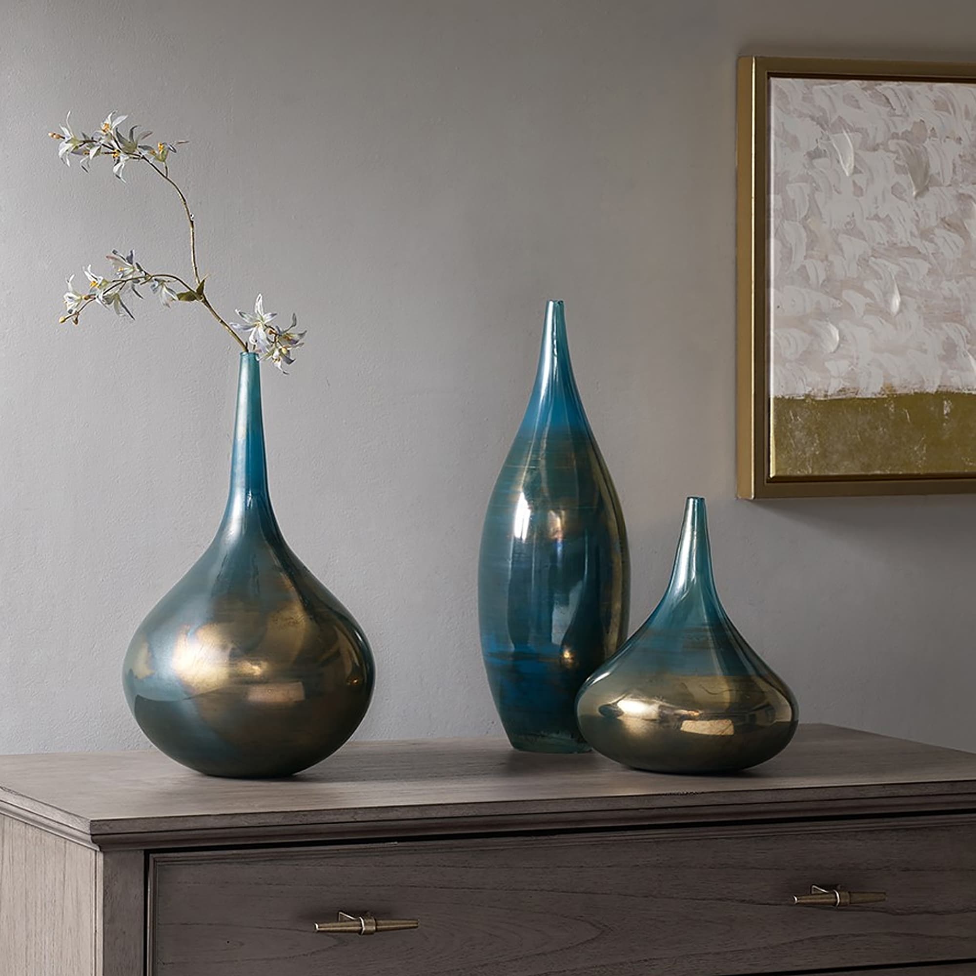 Madison Park Signature Aurora Blue and Bronze Decorative Glass Vases 3-piece set