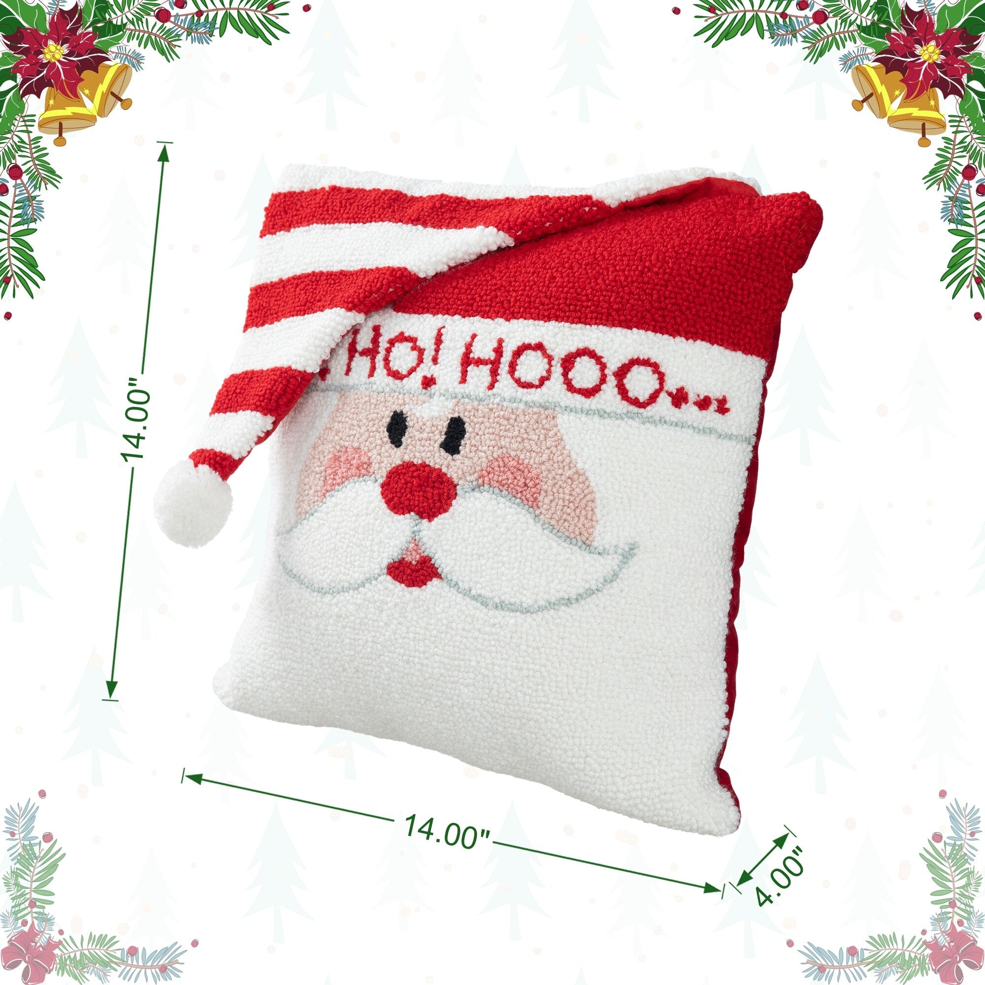 Glitzhome 14L Hooked 3D Santa Christmas Pillow Home Decor