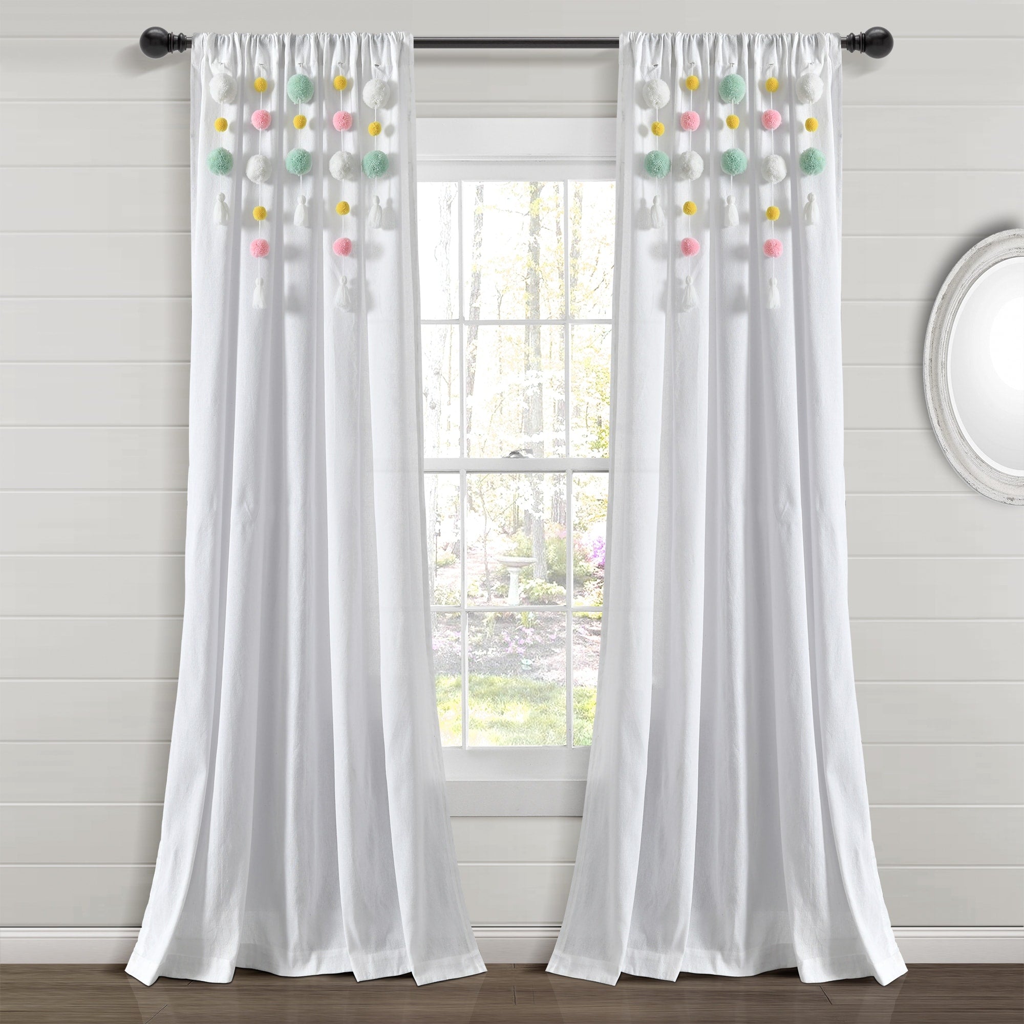 Lush Decor Boho Pom Pom Tassel Linen Window Curtain Panel (Single)