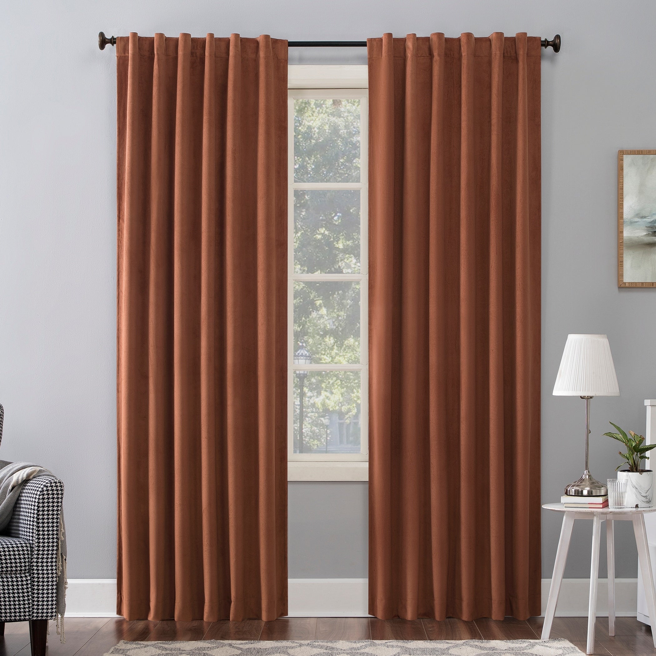 Sun Zero Amherst Velvet Noise Reducing Thermal Extreme Total Blackout Back Tab Curtain Panel, Single Panel