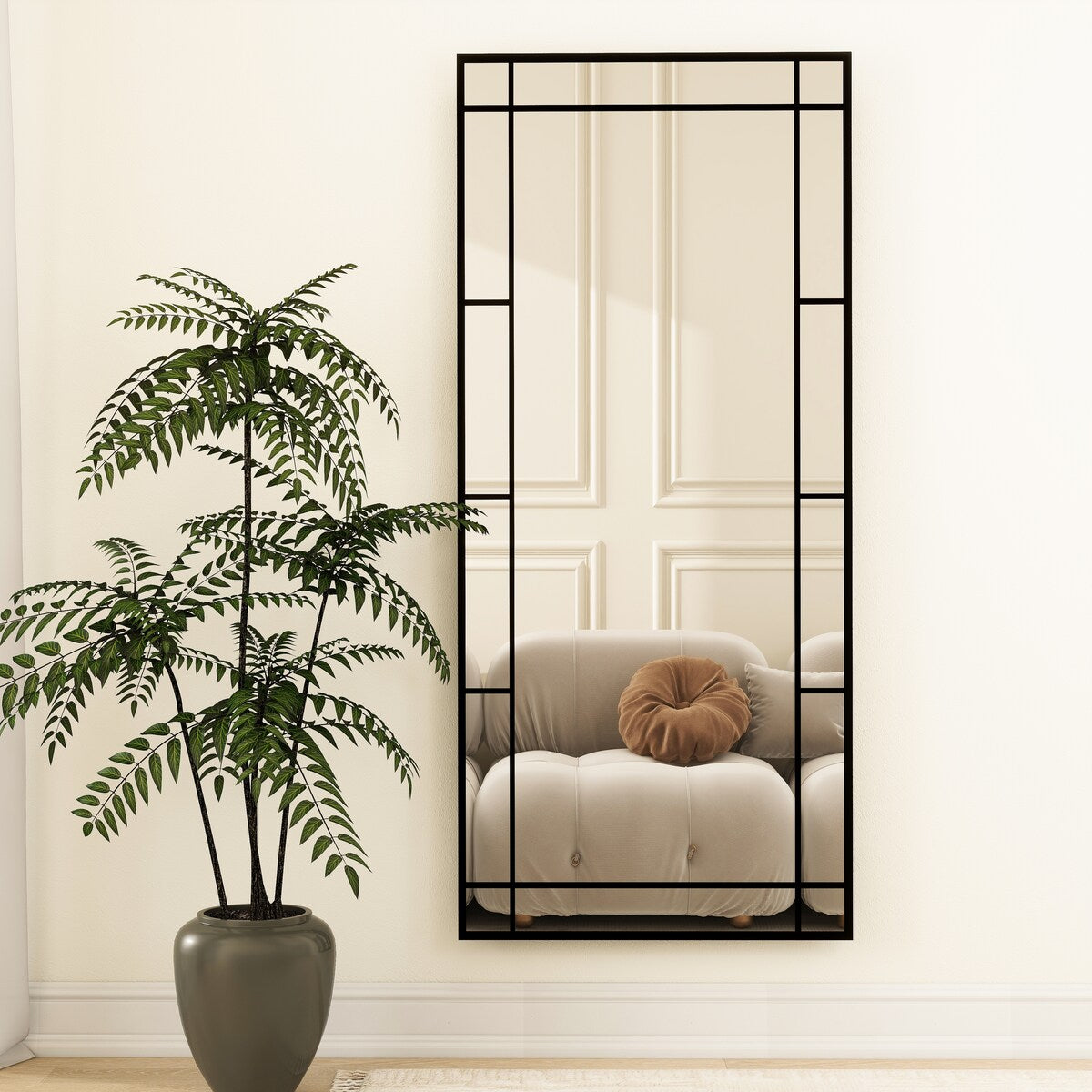 Metal Rectangle Full Length Mirror Pane Grid Floor Mirror