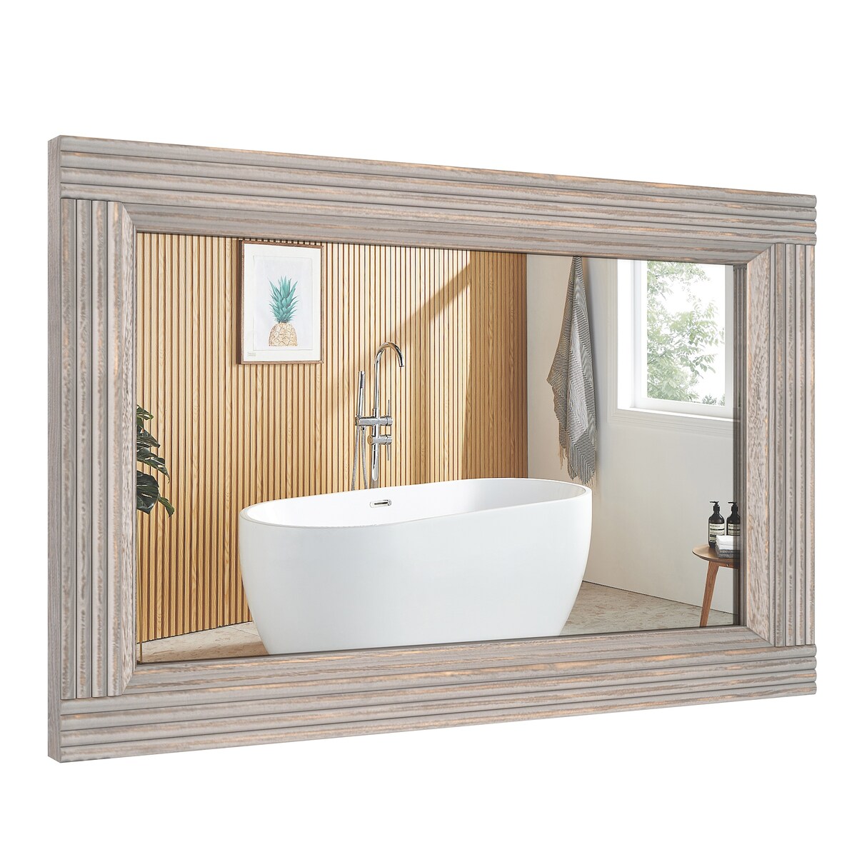 Solid Wood Frame Flat Bathroom Mirror