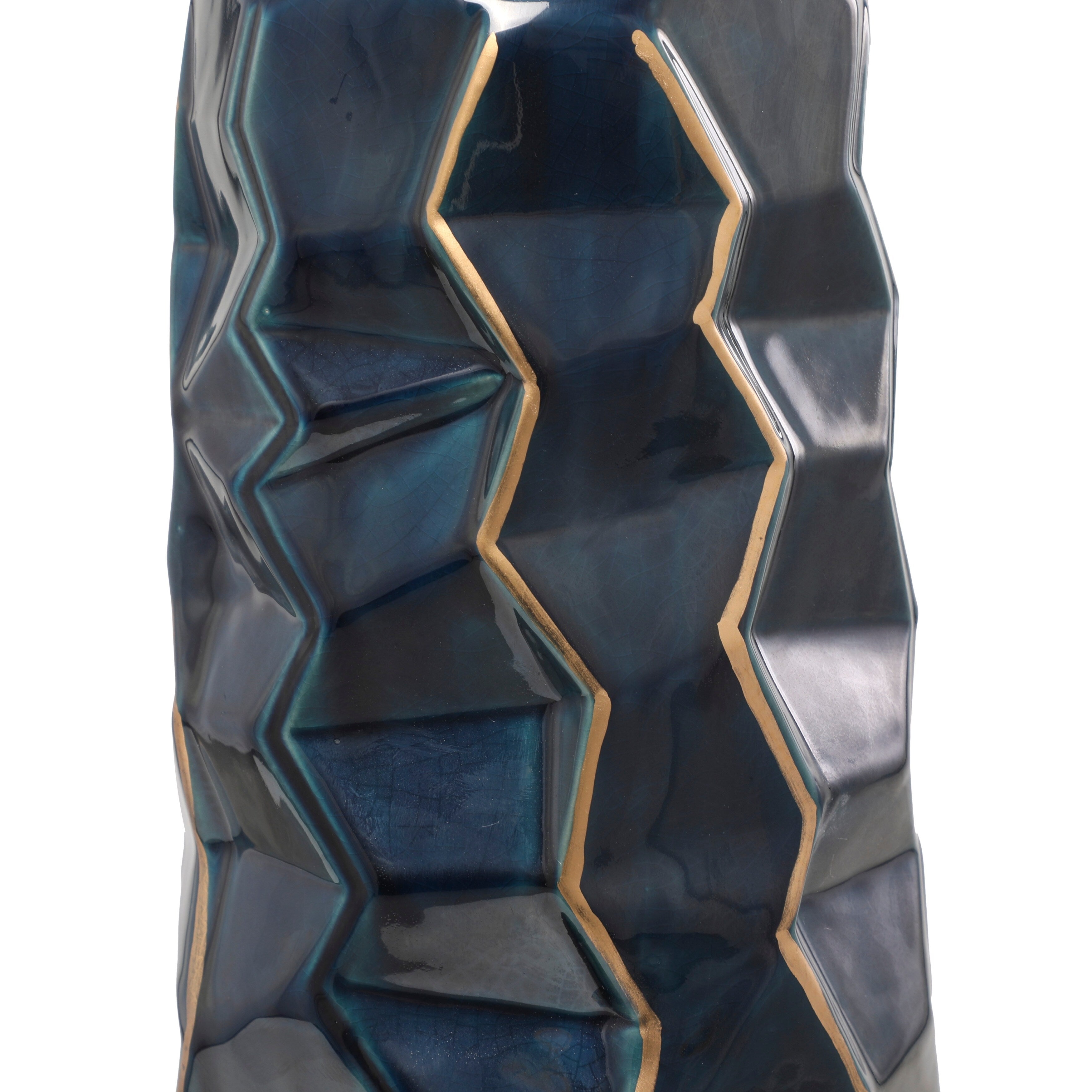 Ceramic Faceted Vase with Gold Accents - Teal - Roche River Decor