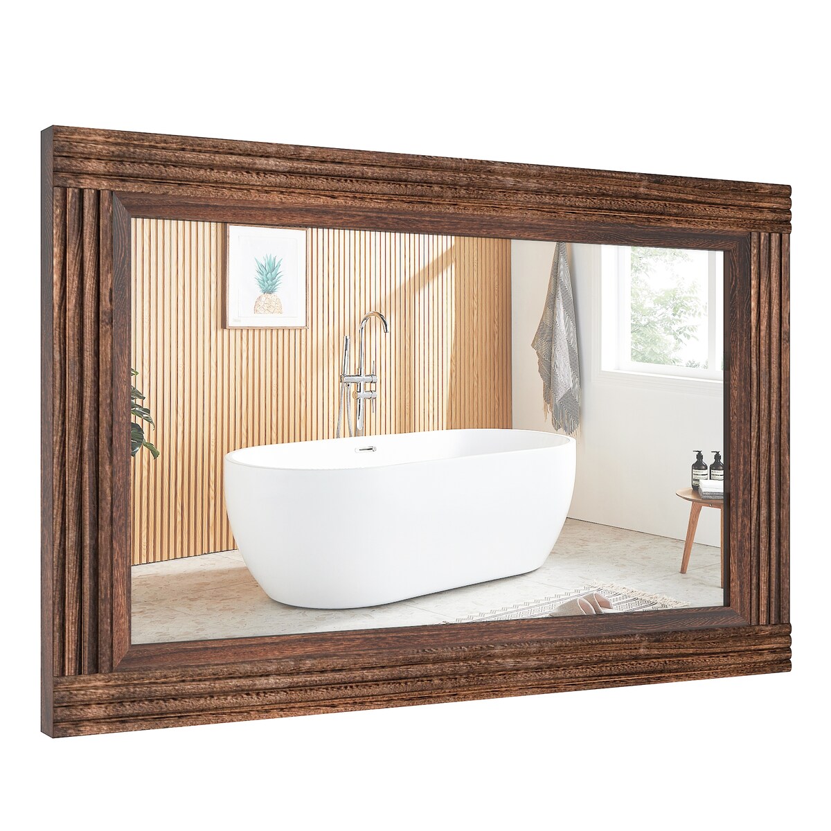 Solid Wood Frame Flat Bathroom Mirror