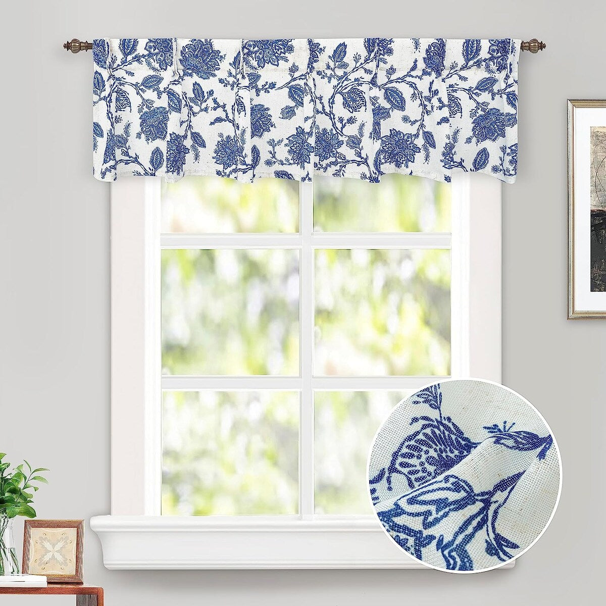 DriftAway Freda Jacobean Floral Linen Blend Window Curtain Valance