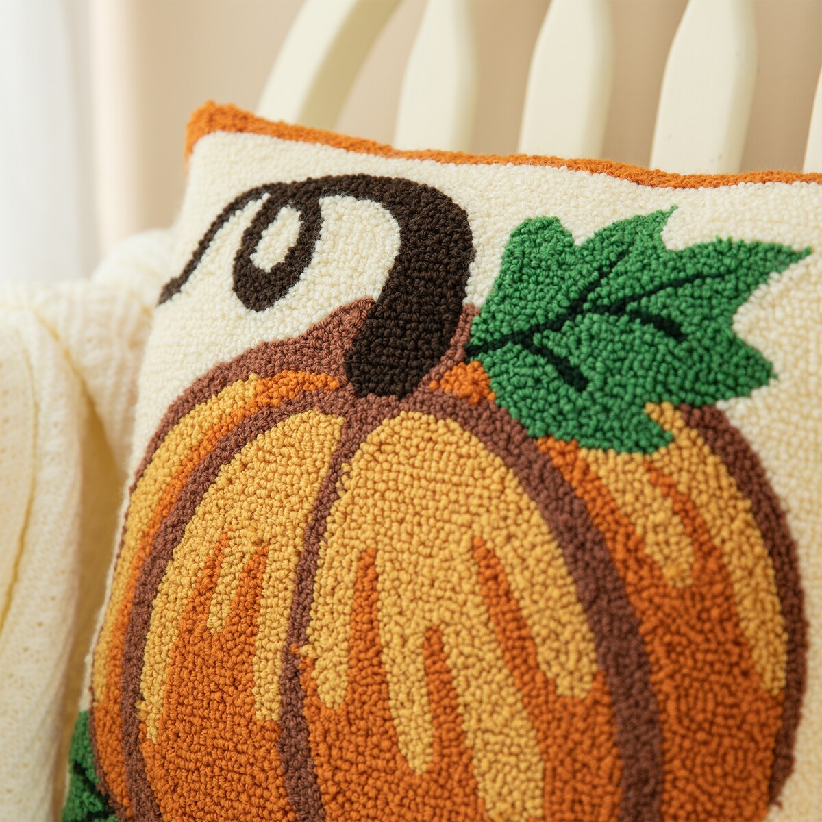 Glitzhome 14''H Fall Hooked Pumpkin & Sunflower Pillow