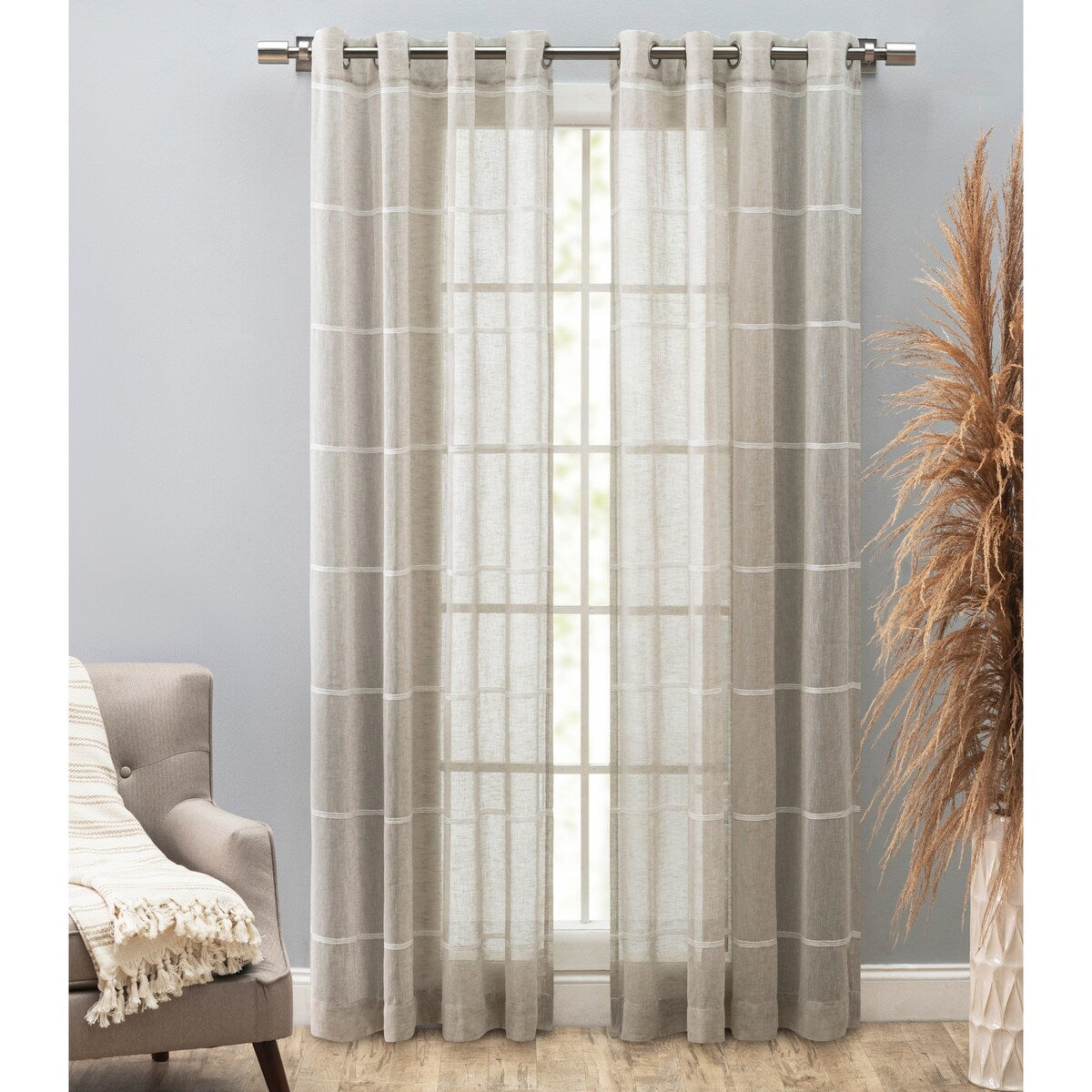 Horizon Stripe Premium Sheer Textured Semi-Sheer Grommet Curtain Panel