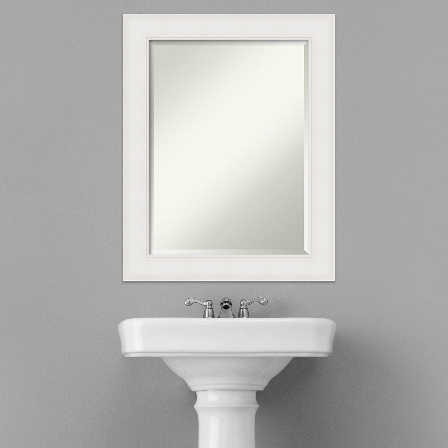 Textured White Beveled Framed Bathroom Vanity Wall Mirror - Textured White