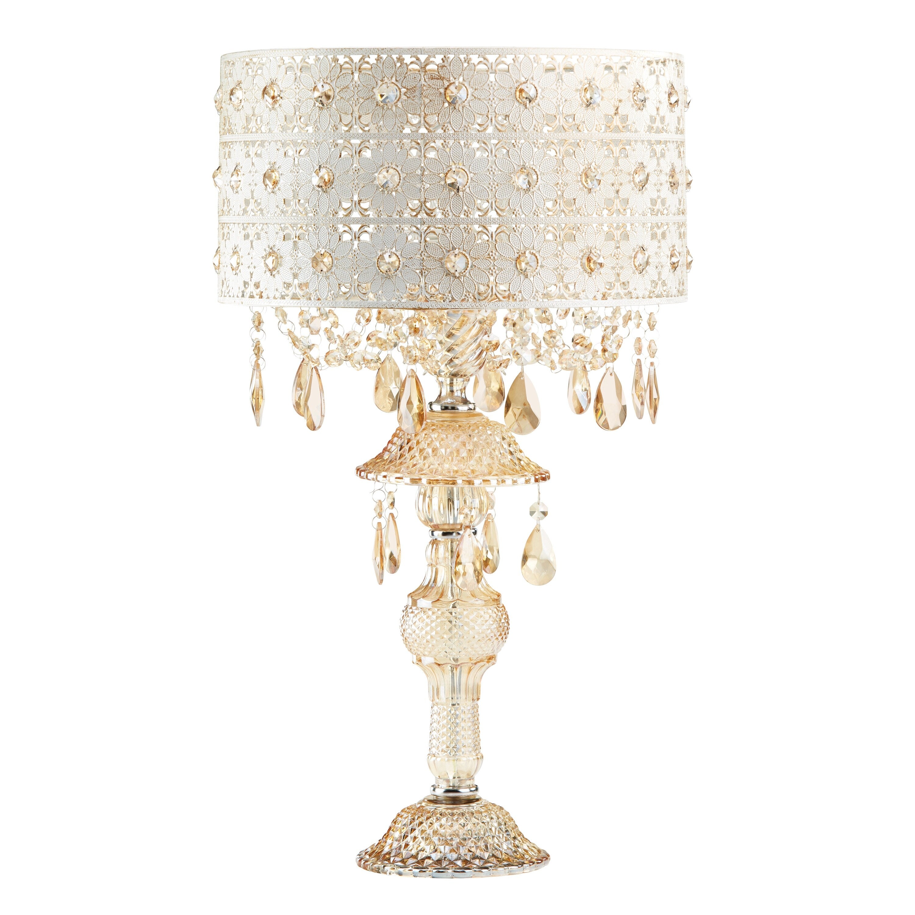 Silver Orchid White Champagne Glass and Metal Table Lamp - 13.875L x 13.875W x 24H