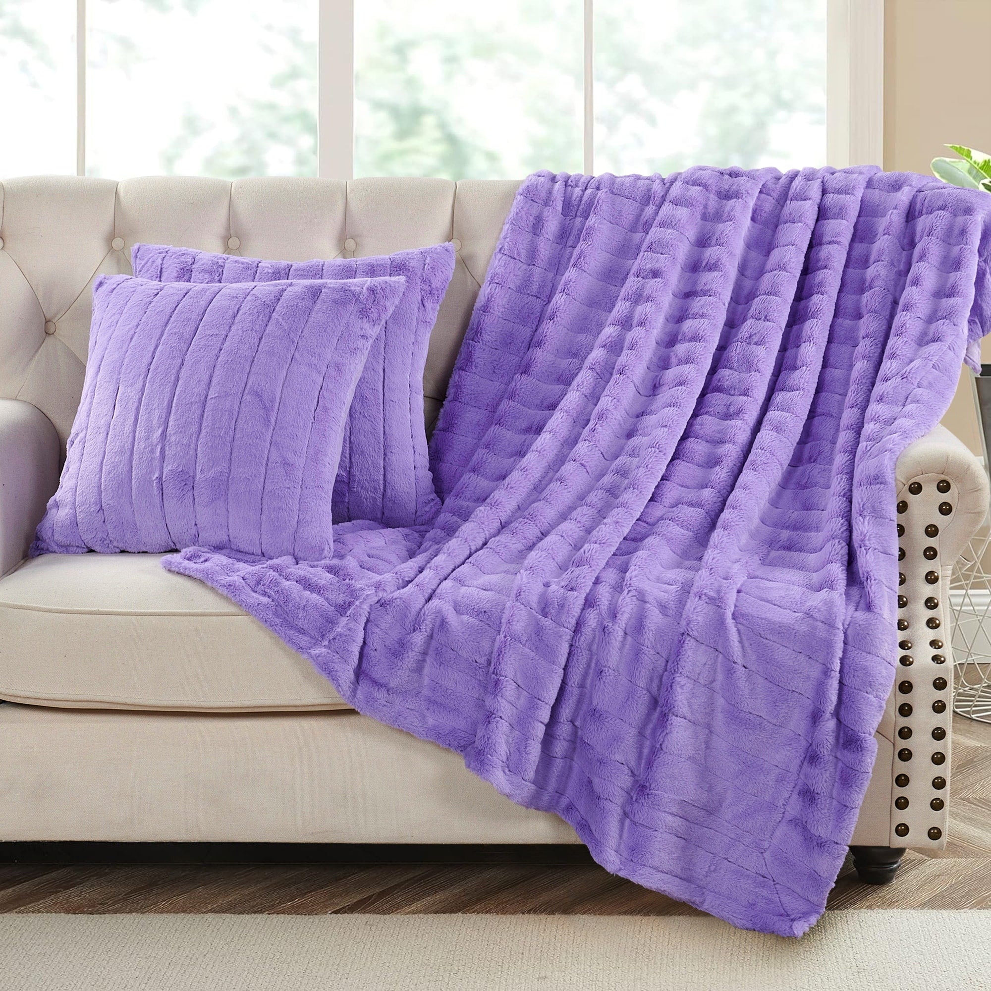 FakeFur Throw & 2 Pillow Shell Combo Set