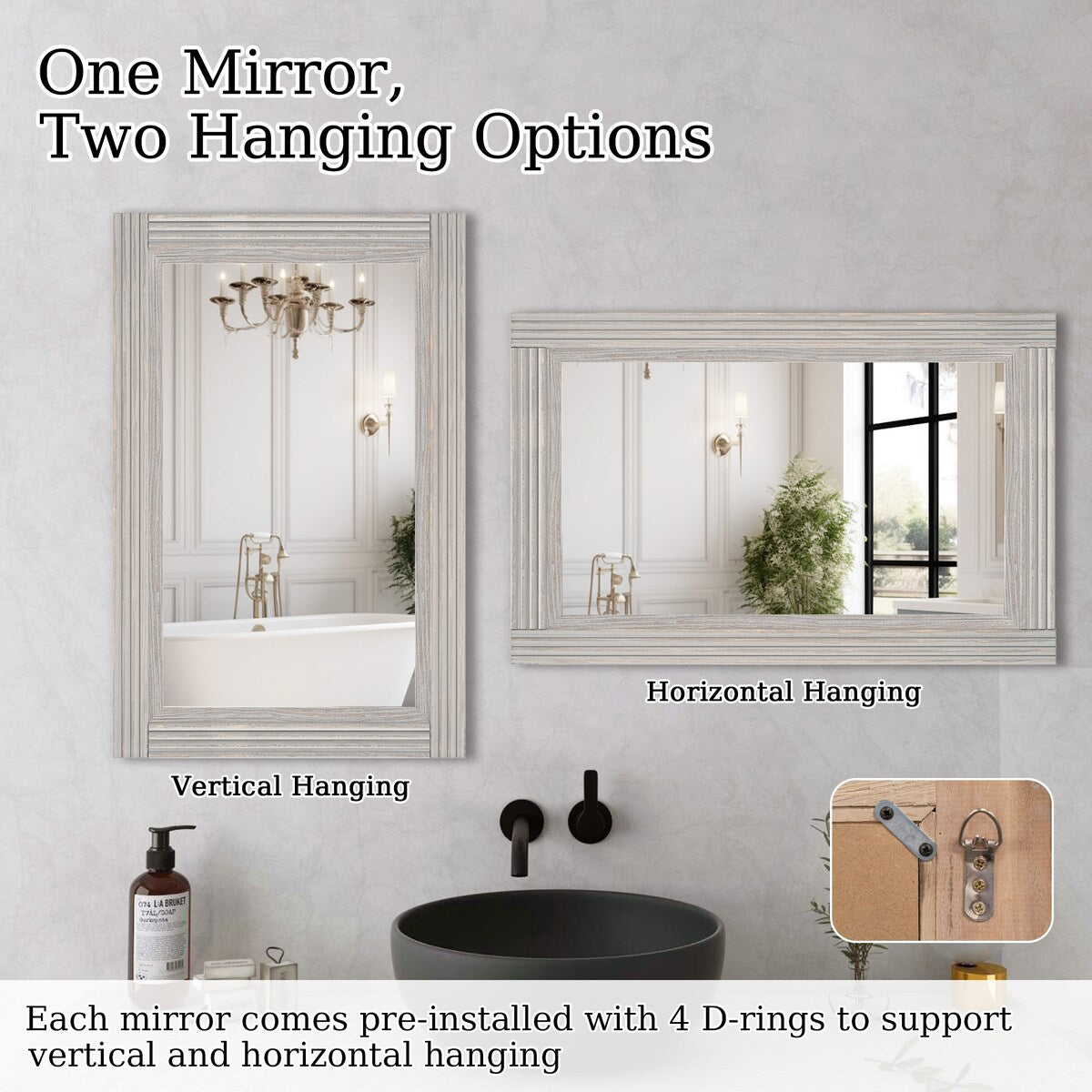 Solid Wood Frame Flat Bathroom Mirror