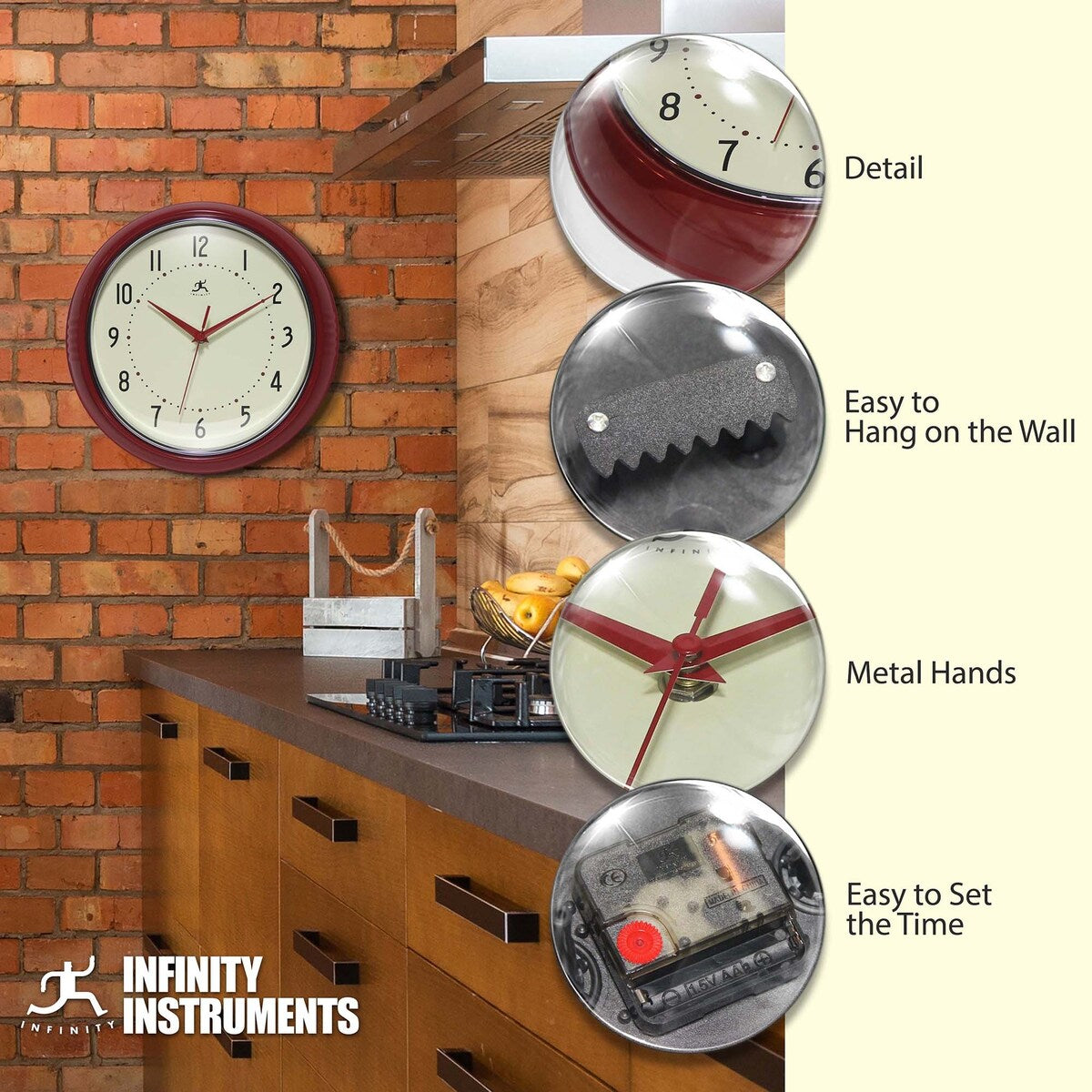 Round Retro Kitchen Wall Clock by Infinity Instruments