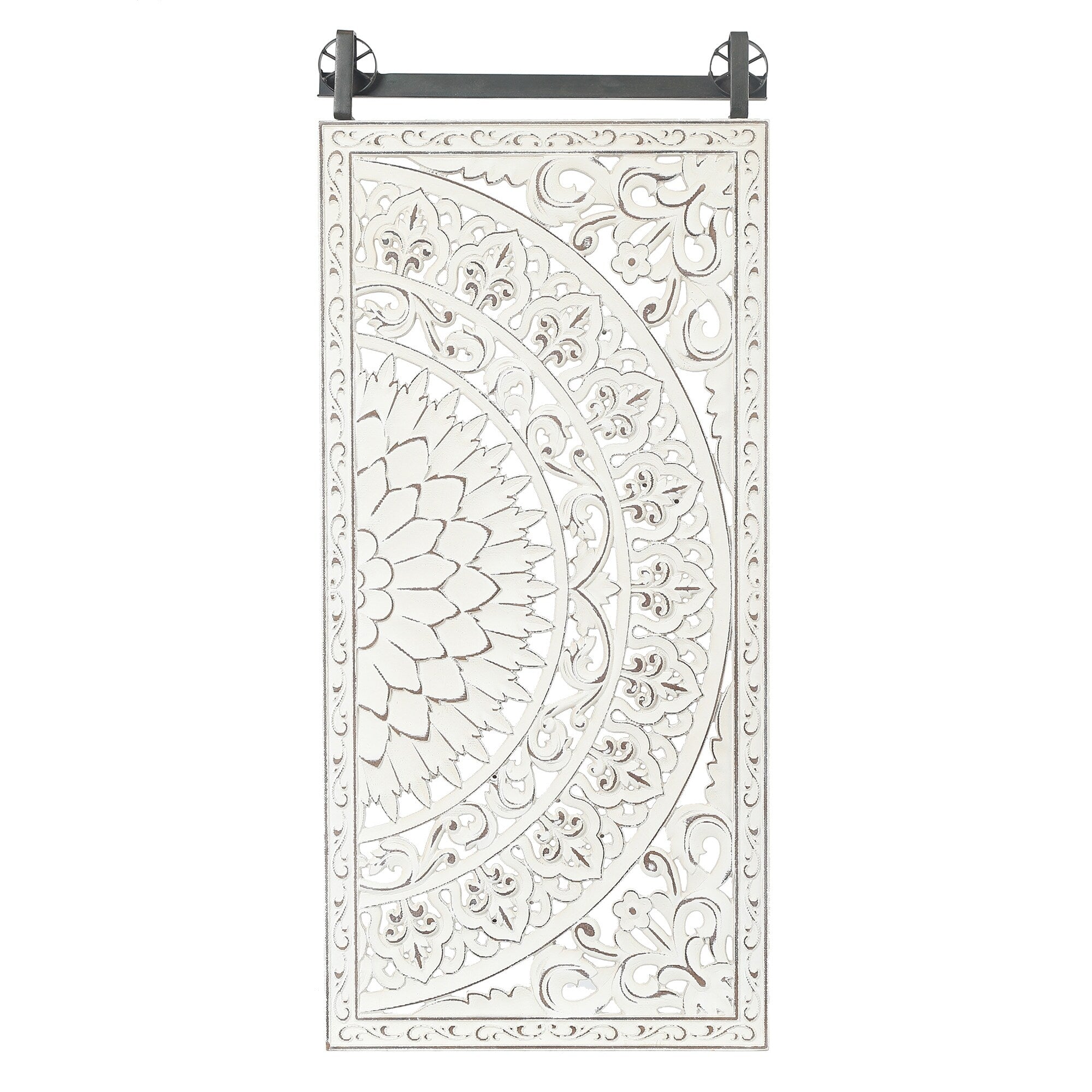 Distressed Ivory White Wood Flower Wall Art with Black Accents (Set of 2)