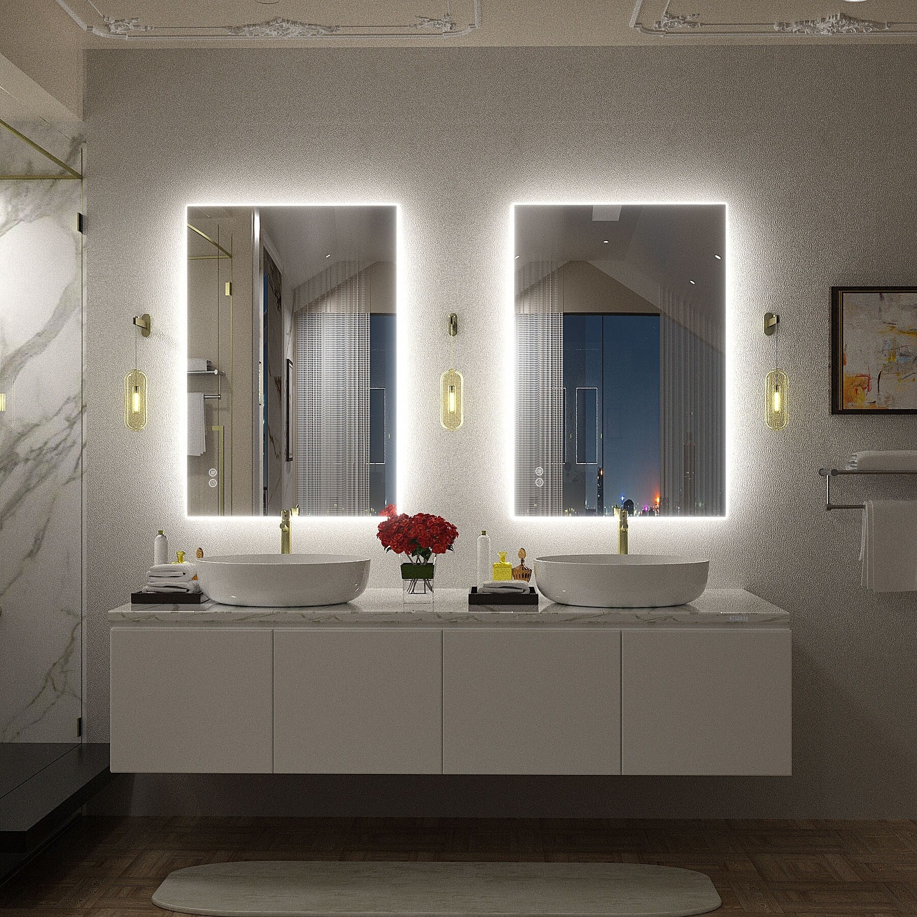 Apmir LED Lighted Anti-Fog Frameless Backlit Bathroom Vanity Mirror with in Tempered Glass