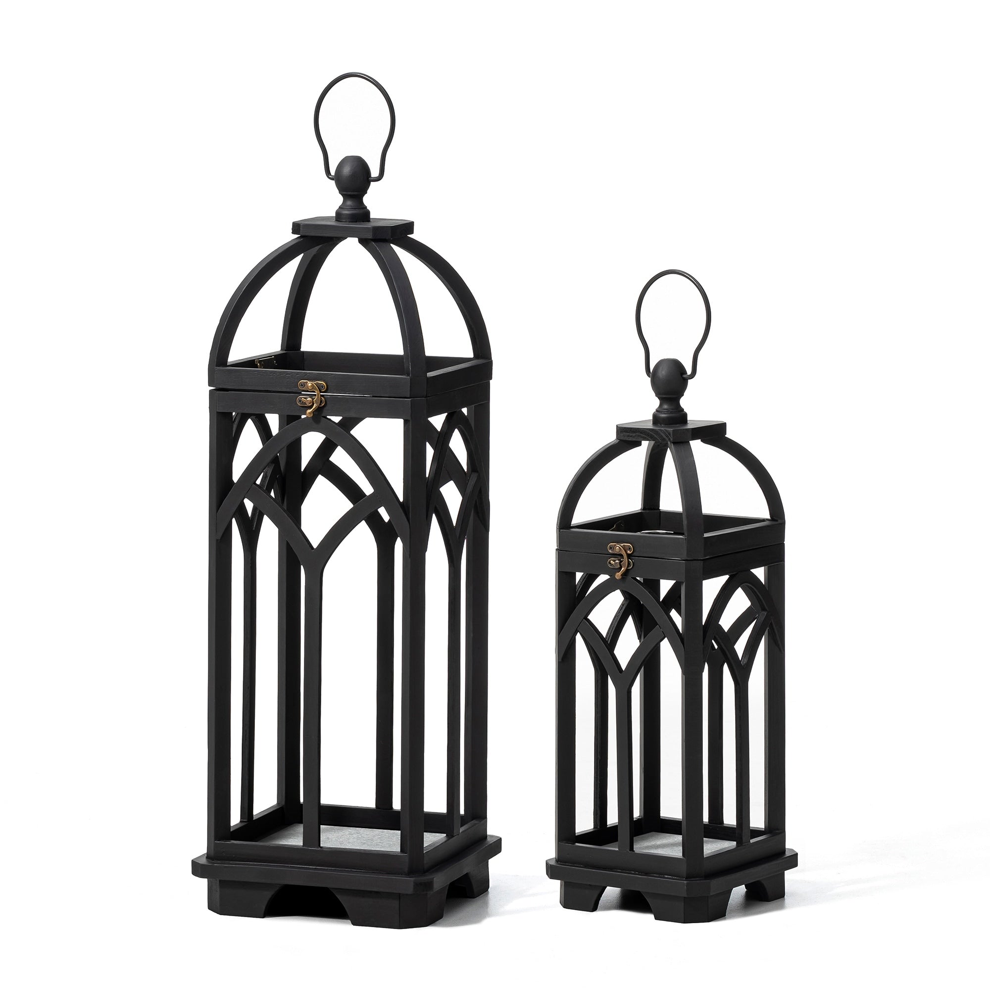 Glitzhome Set of 2 Wooden Church Style Fall Decorative Lanterns Candle Holders