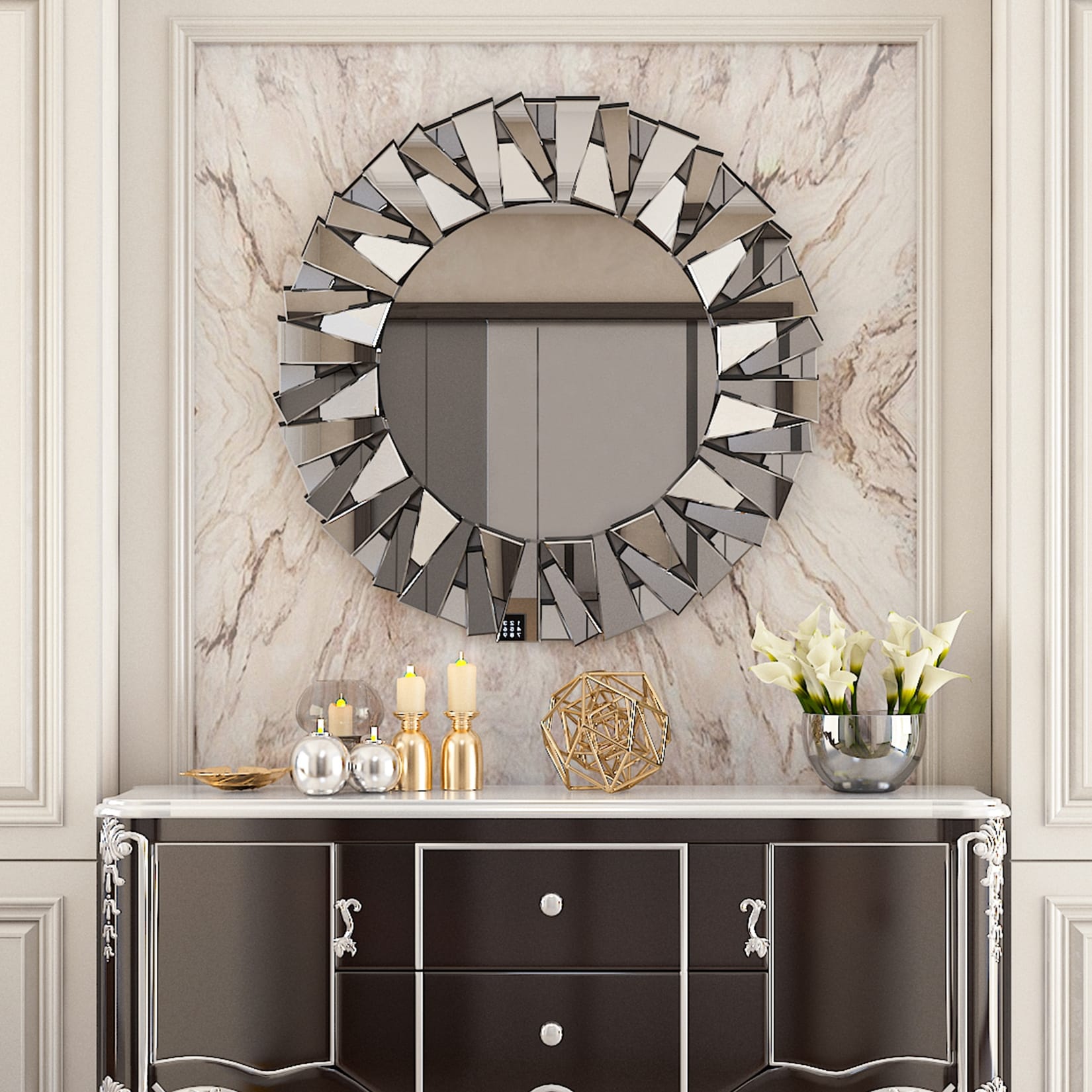 Large Round Decorative Mirrors Wall Mirror Art Glass Accent Mirrors - 32in.Wx32in.H