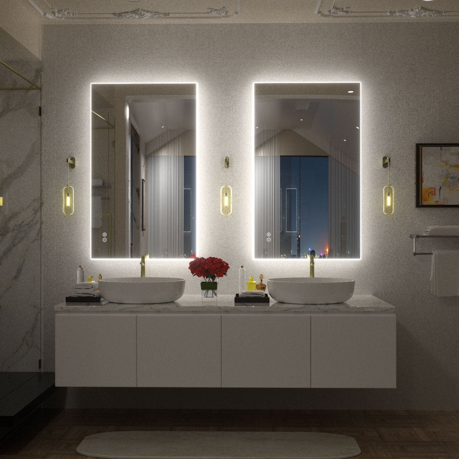 Apmir LED Lighted Anti-Fog Frameless Backlit Bathroom Vanity Mirror with in Tempered Glass