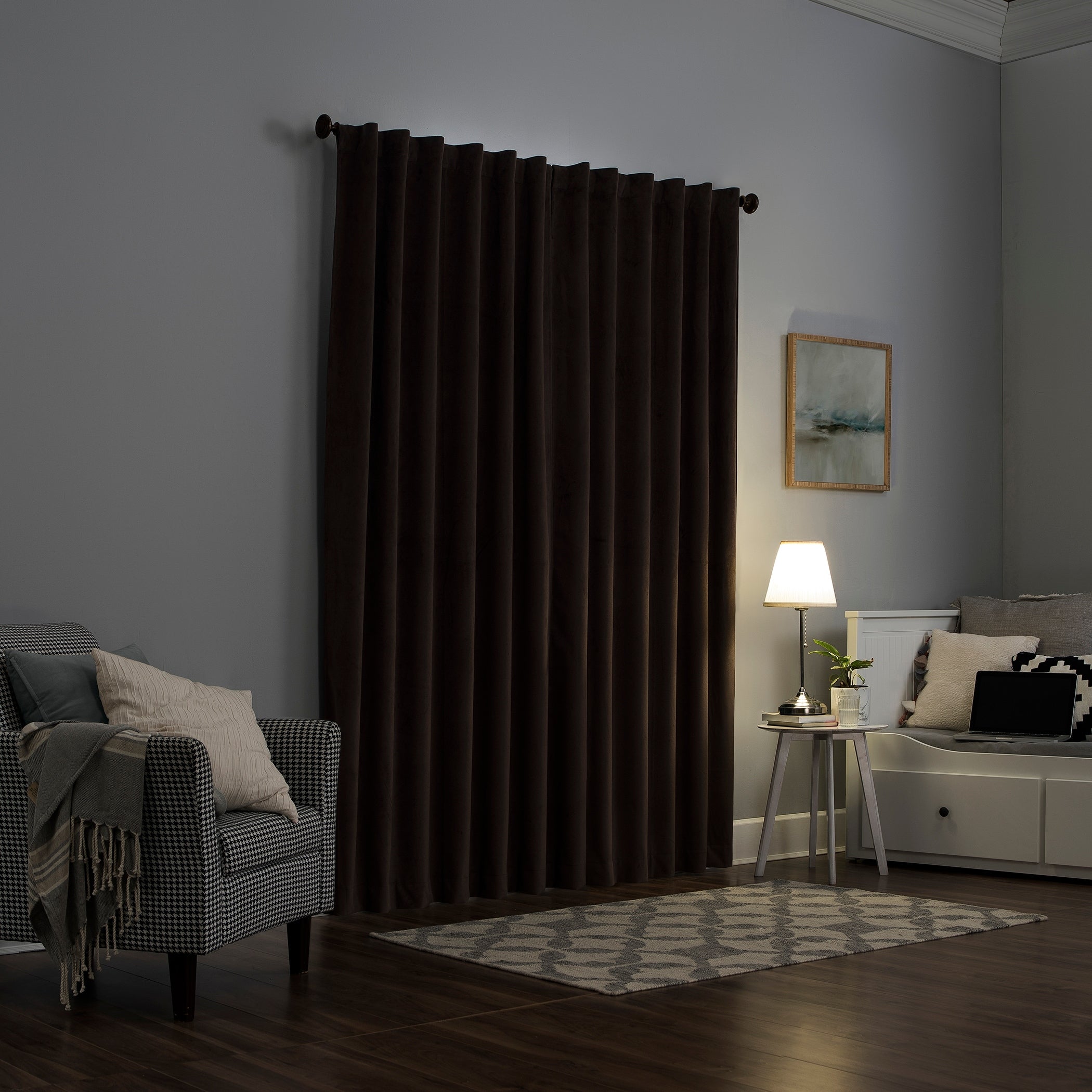 Sun Zero Amherst Velvet Noise Reducing Thermal Extreme Total Blackout Back Tab Curtain Panel, Single Panel