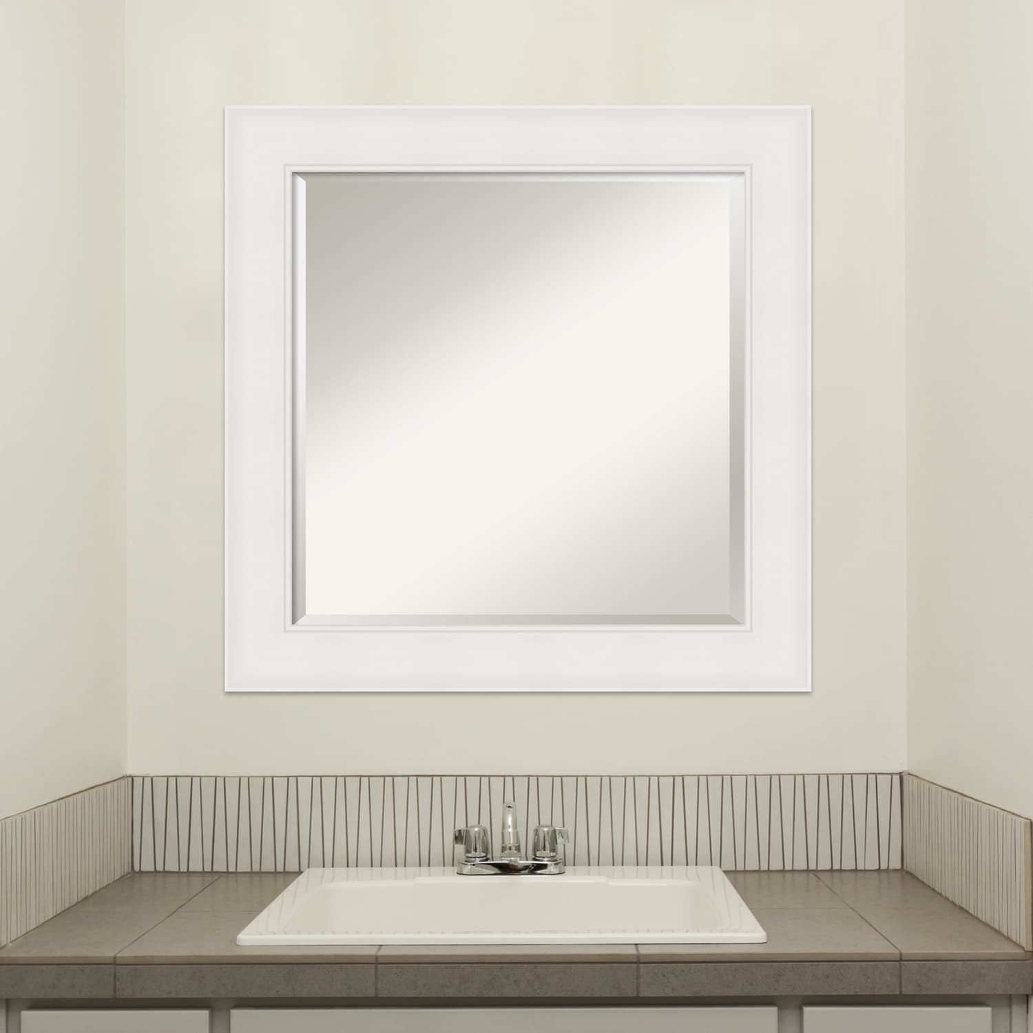 Textured White Beveled Framed Bathroom Vanity Wall Mirror - Textured White