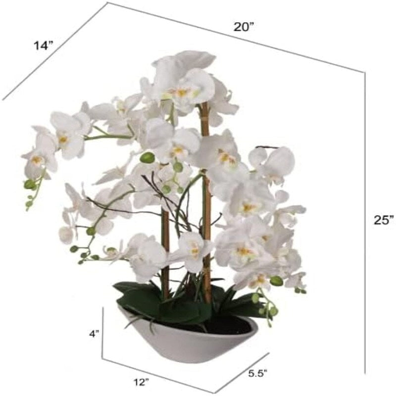 24.8 White Phalaenopsis Orchid in Pot Elegant Silk Flower Plant Realistic Home & Office Decor