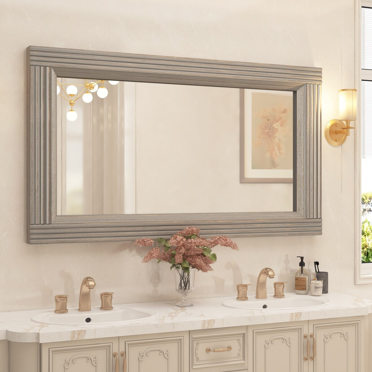 Solid Wood Frame Flat Bathroom Mirror