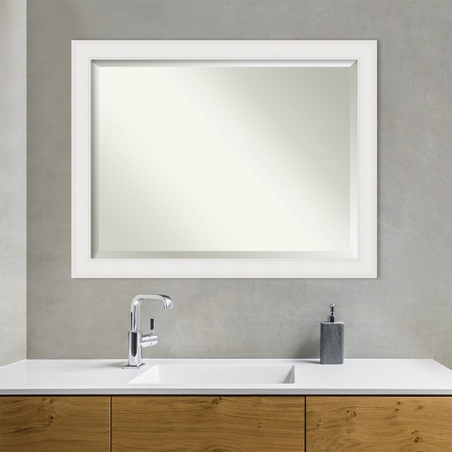 Textured White Beveled Framed Bathroom Vanity Wall Mirror - Textured White