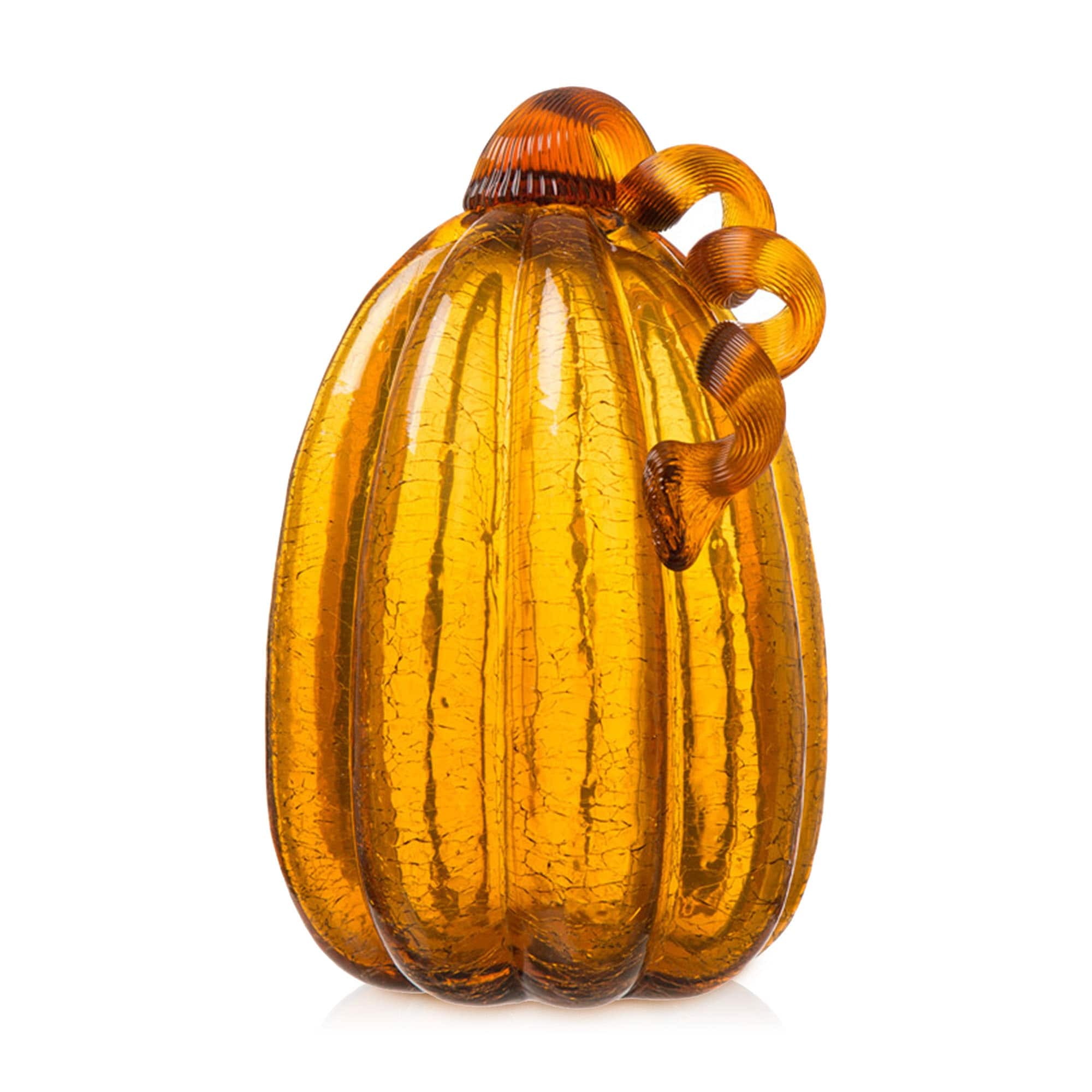 Glitzhome Amber Crackle Handblown Fall Harvest Glass Pumpkins for Thanksgiving Decor