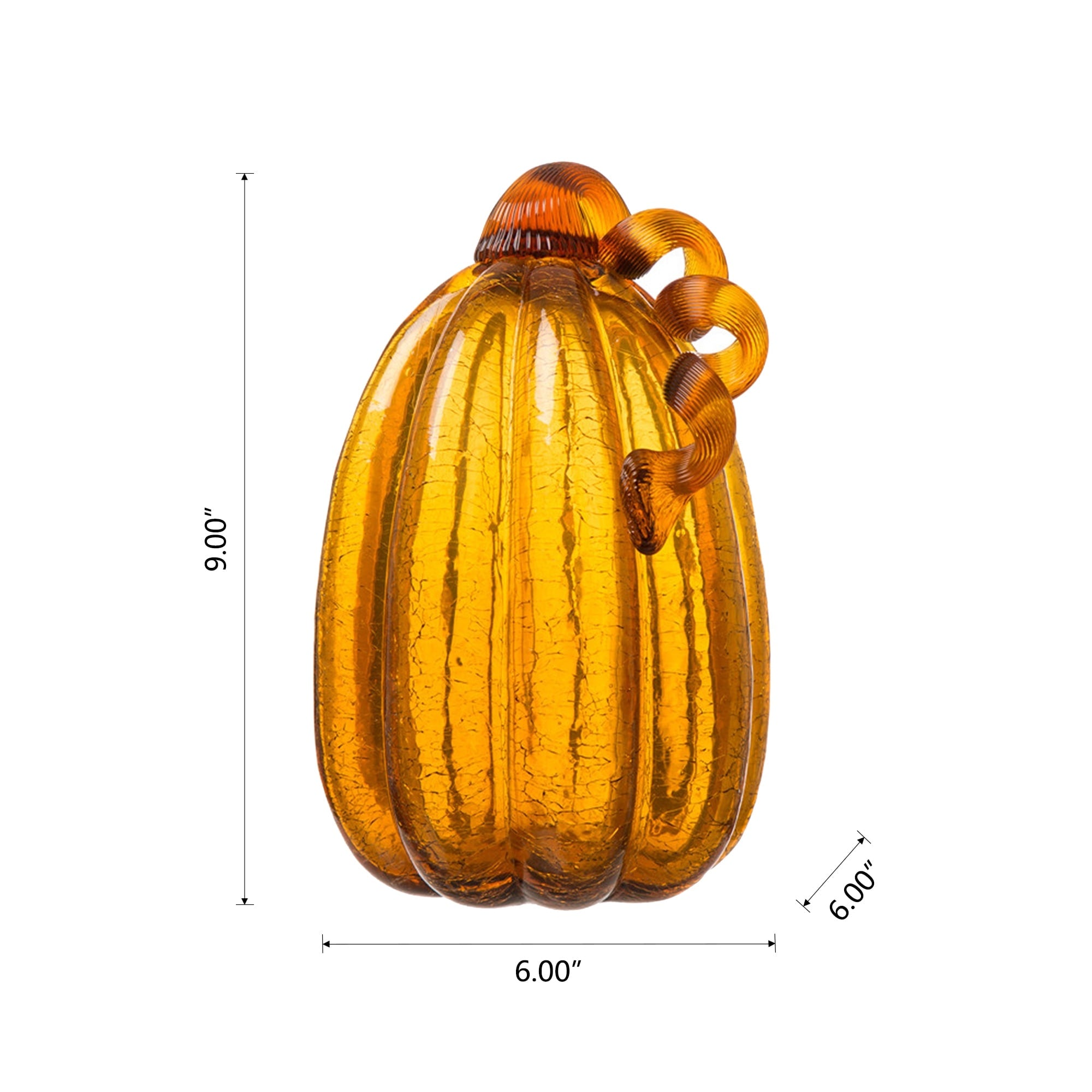 Glitzhome Amber Crackle Handblown Fall Harvest Glass Pumpkins for Thanksgiving Decor