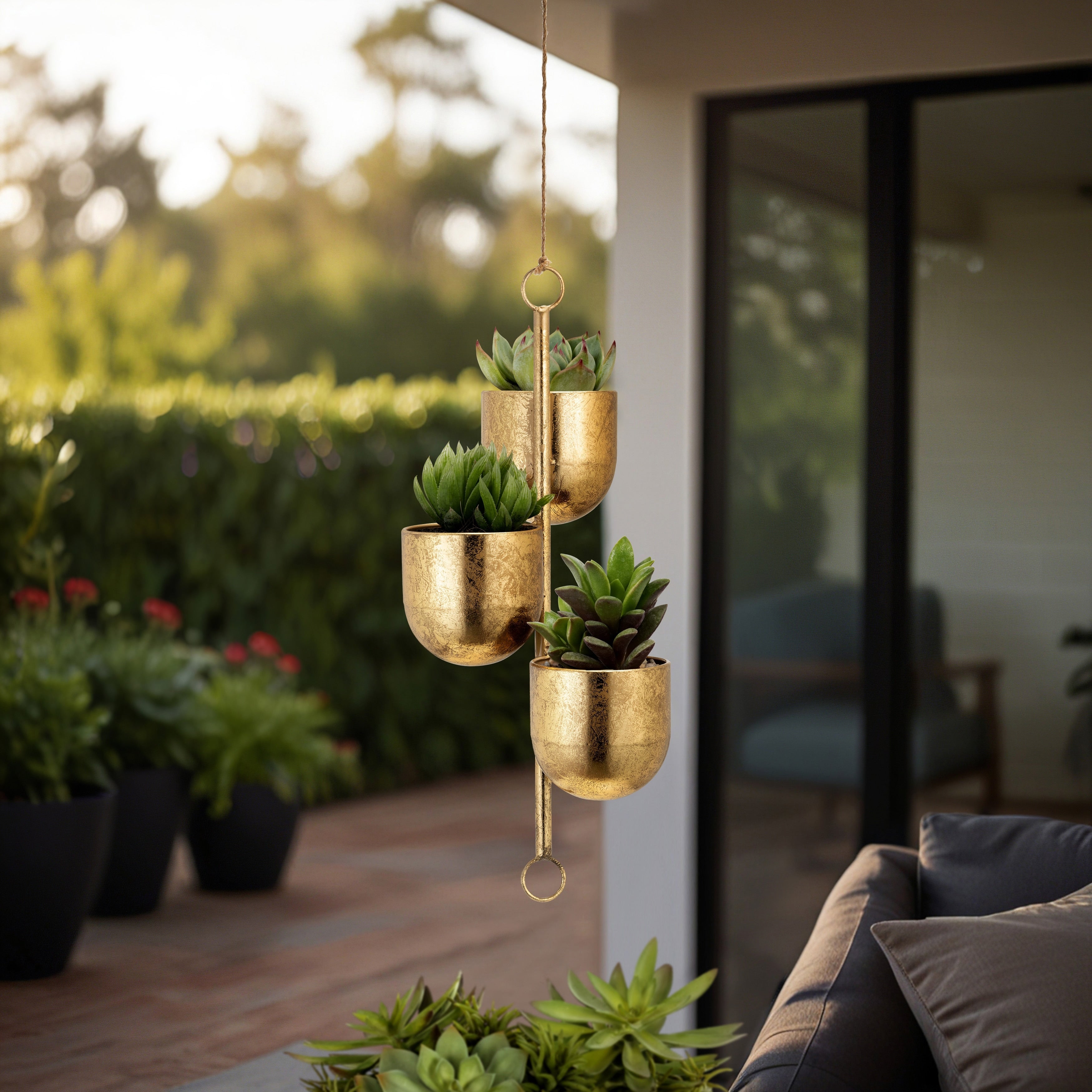 Sagebrook Home Hanging Planters Gold Gold Iron Planters for Indoor Plants or Outdoor Plants