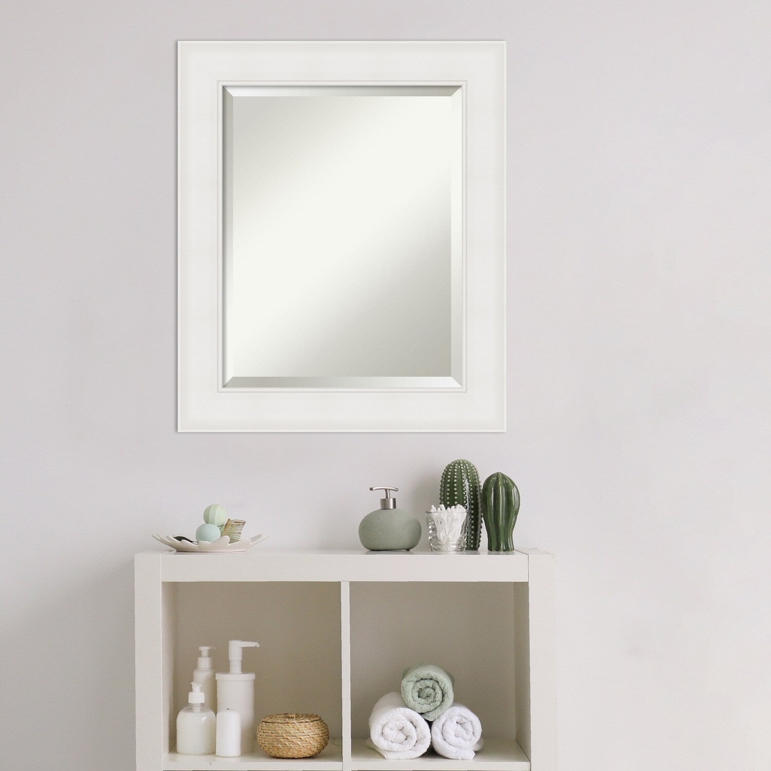 Textured White Beveled Framed Bathroom Vanity Wall Mirror - Textured White