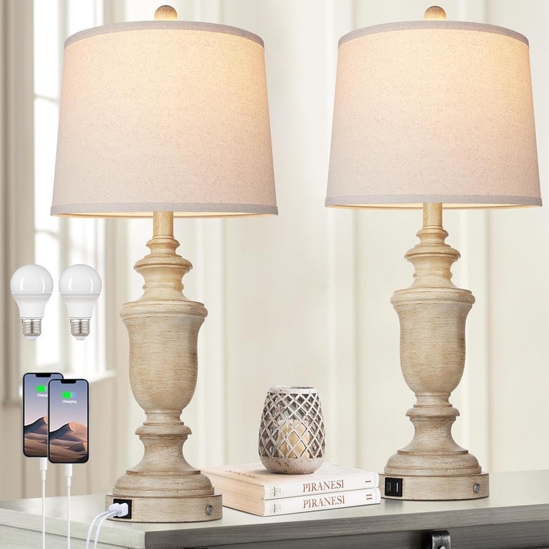 Rustic Table Lamp (Set of 2), 3-Way Dimmable Touch Lamp - 12.5D x 12.5W x 25.6H