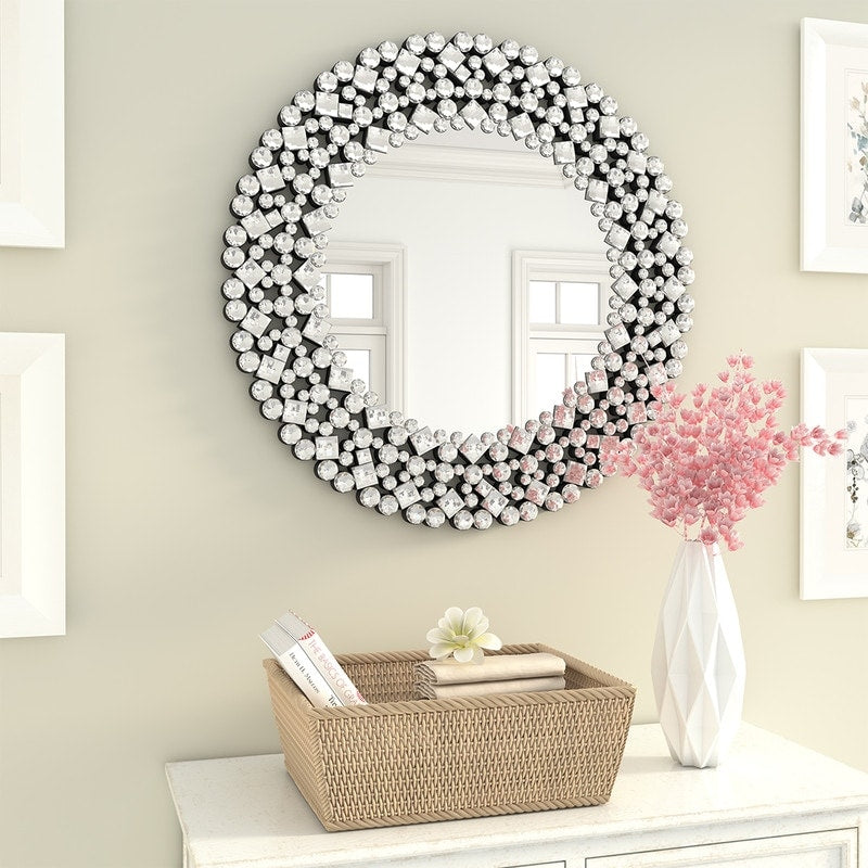 Crystal Accent Round Wall Mirror