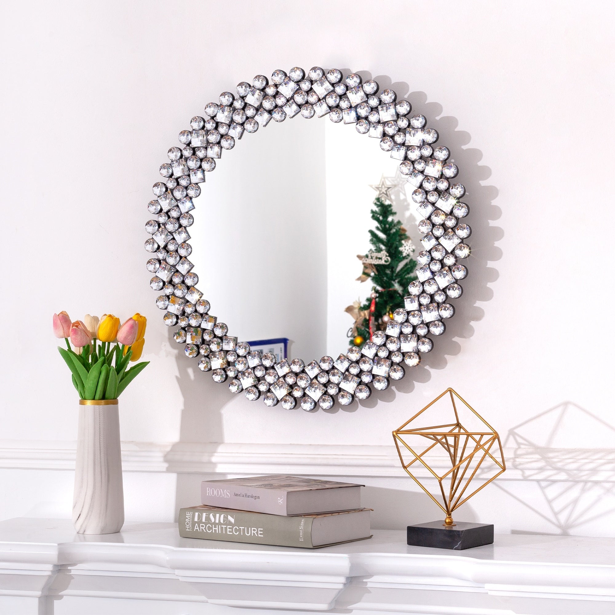 Crystal Accent Round Wall Mirror