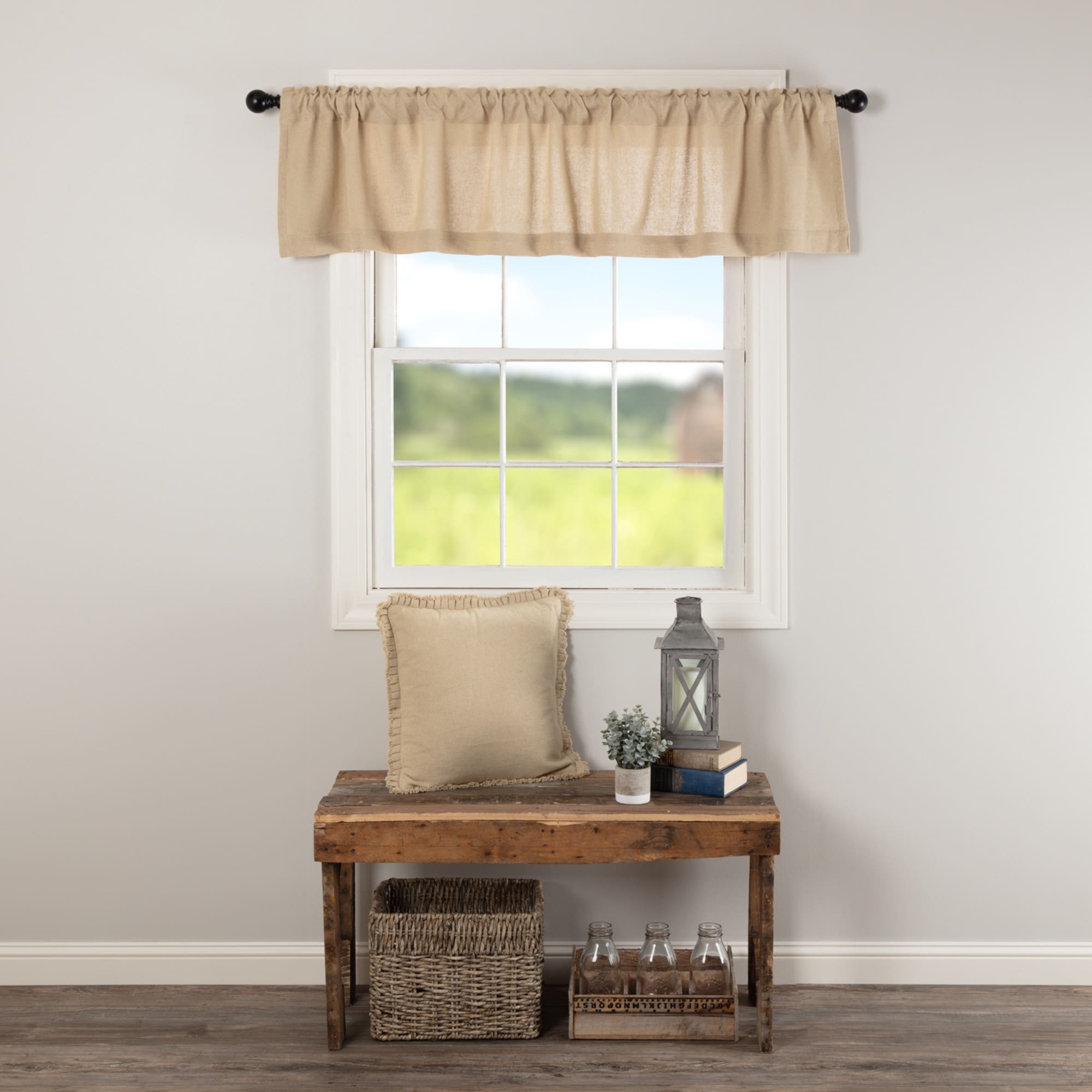 Farmhouse Kitchen Curtains VHC Cotton Burlap Valance Rod Pocket Solid Color