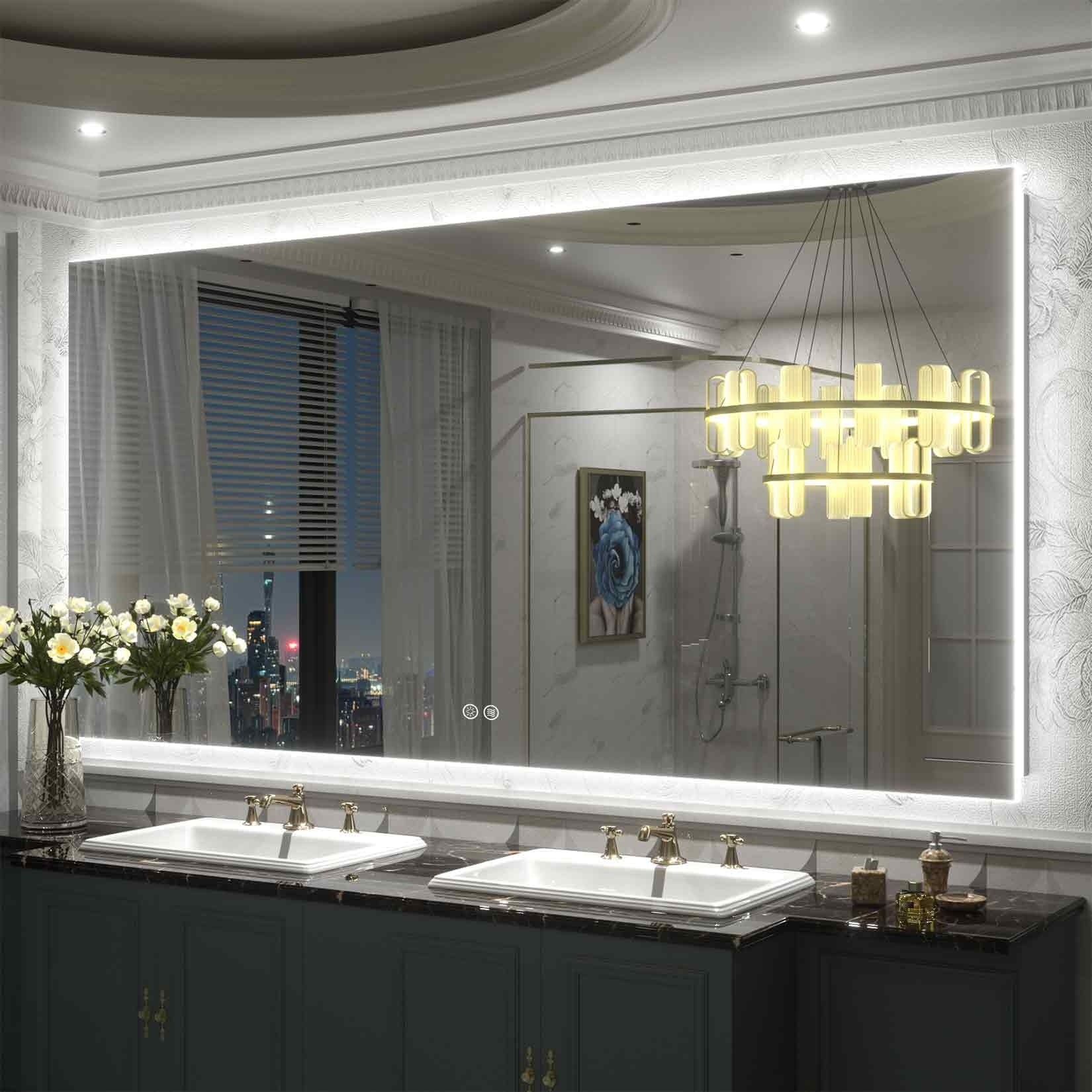 Apmir LED Lighted Anti-Fog Frameless Backlit Bathroom Vanity Mirror with in Tempered Glass