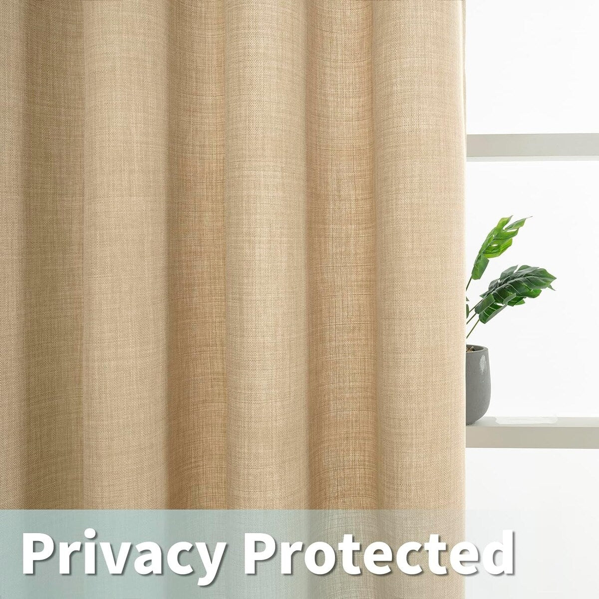 Natural Linen Curtains for Living Room, Faux Linen Textured Privacy Drapes Grommet Boho Panels, Set of 2 Panels