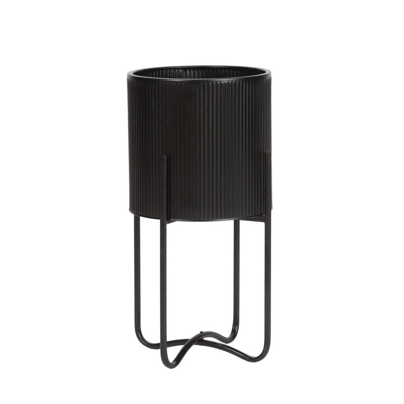 Everett Black Mid-Century Modern Indoor Metal Pot Planter with Tall Metal Base