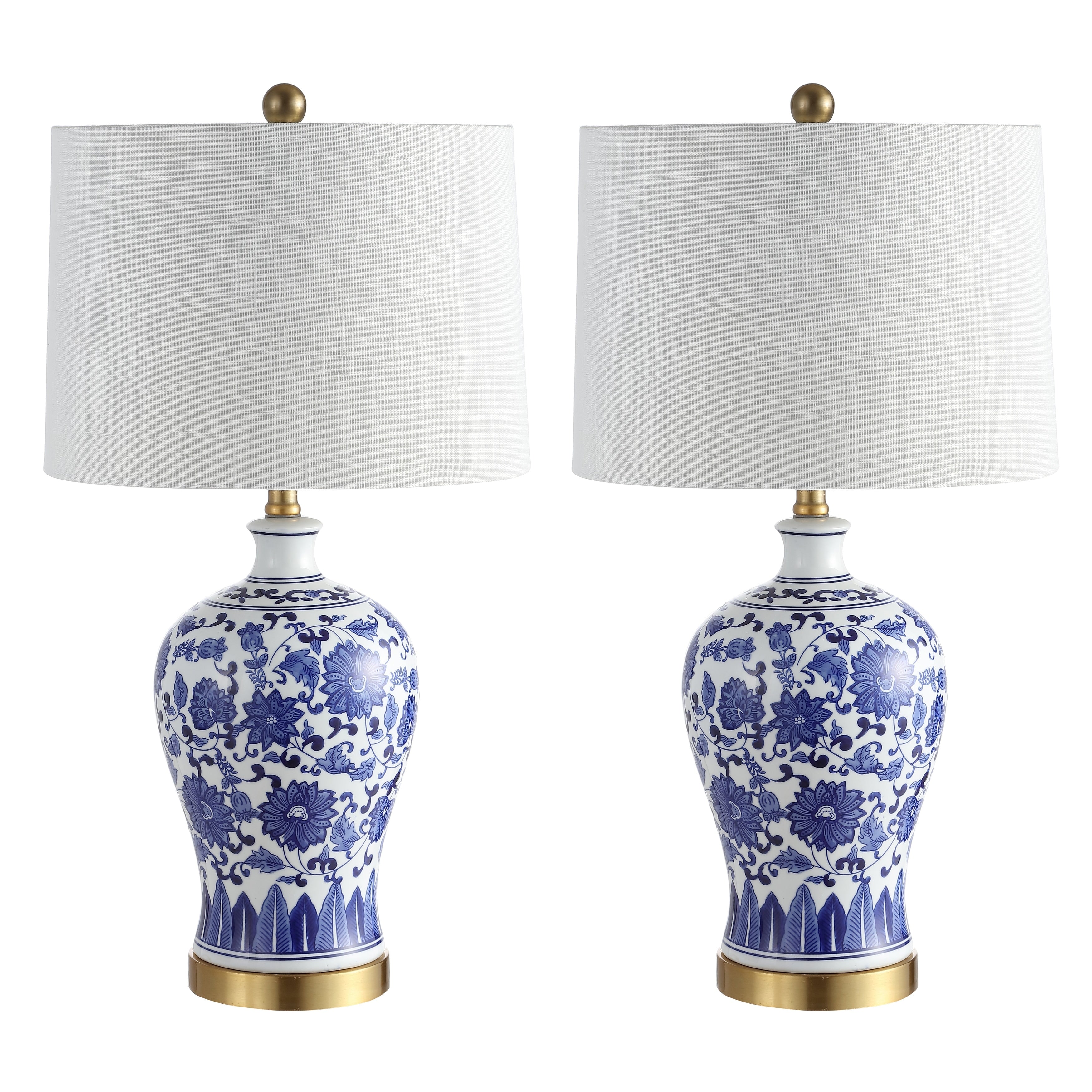 Allen 25.75 Ceramic/Metal LED Table Lamp, Blue/White (Set of 2) by JONATHAN Y