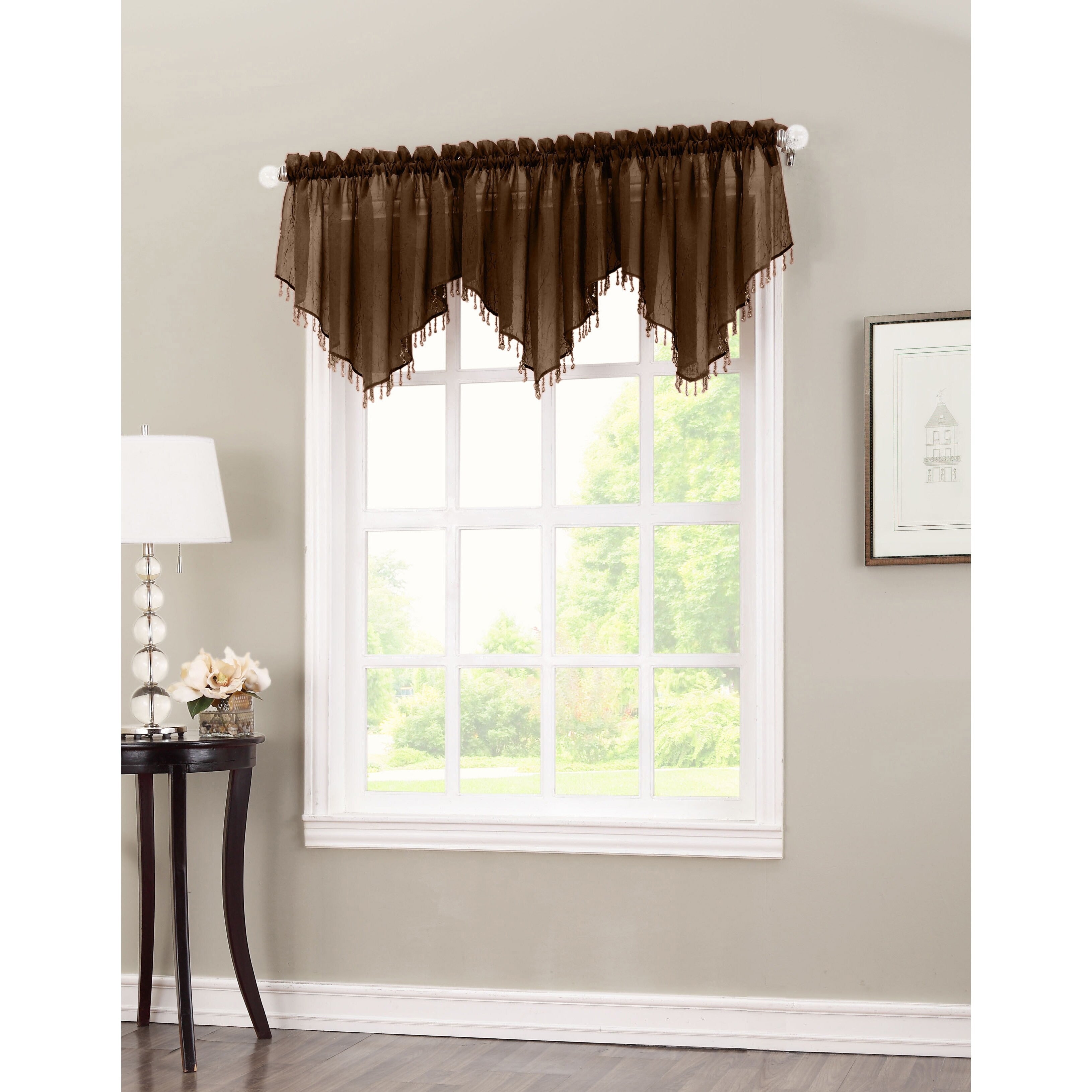 No. 918 Erica Crushed Voile Ascot Beaded Sheer Rod Pocket 1-Piece Curtain Valance