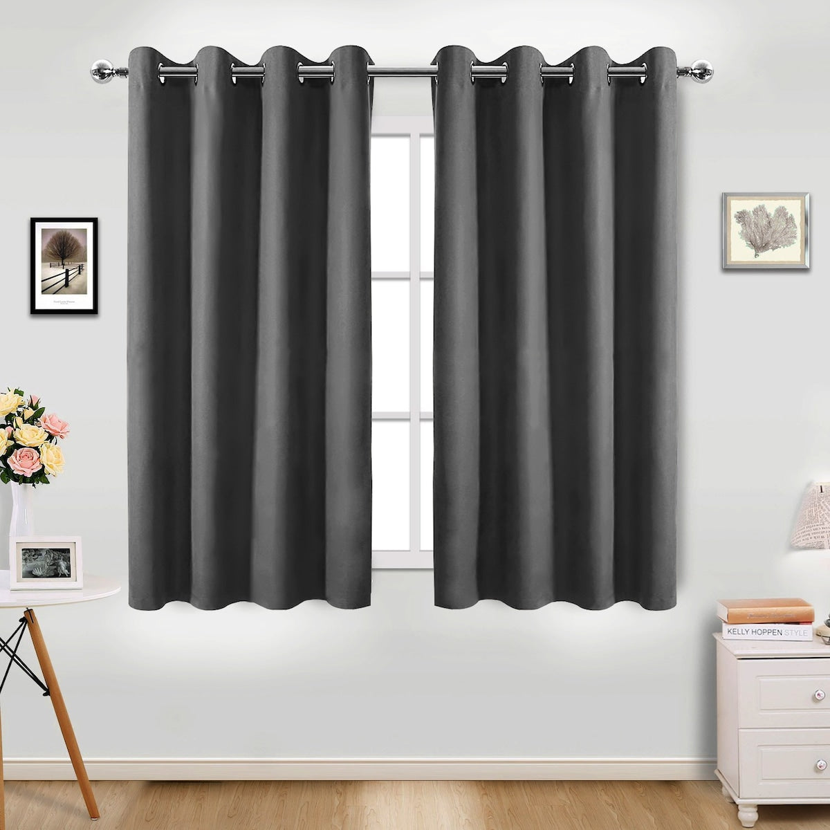 Pro Space Blackout Grommet Top Curtain Insulated Thermal Window Drape Solid Panel Pair - Short Length